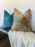 Golden Teal Garden Pillow Cover Love, Ravin Collection