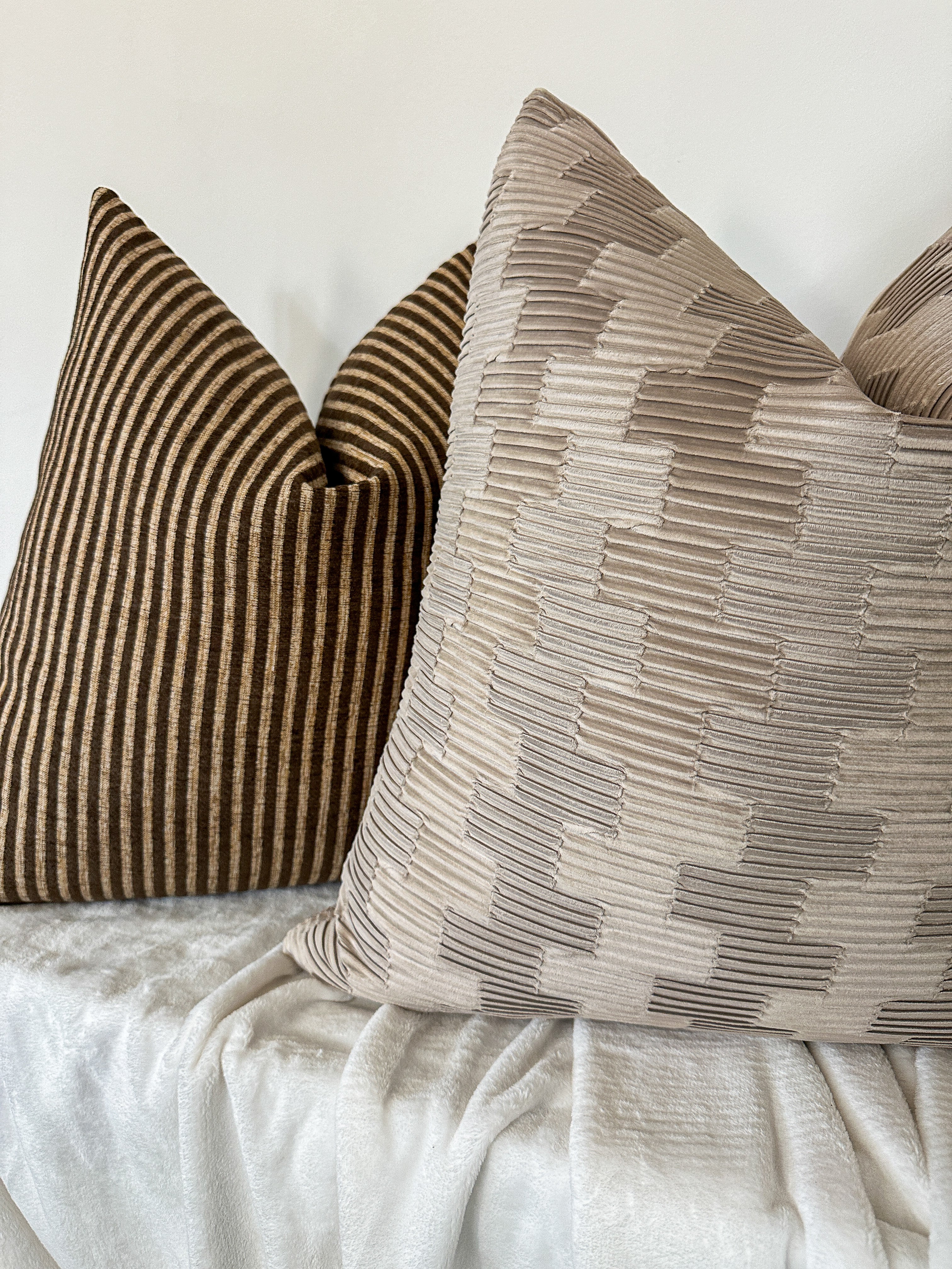 Brown and Khaki Stripe Pillow Cover Love, Ravin Collection