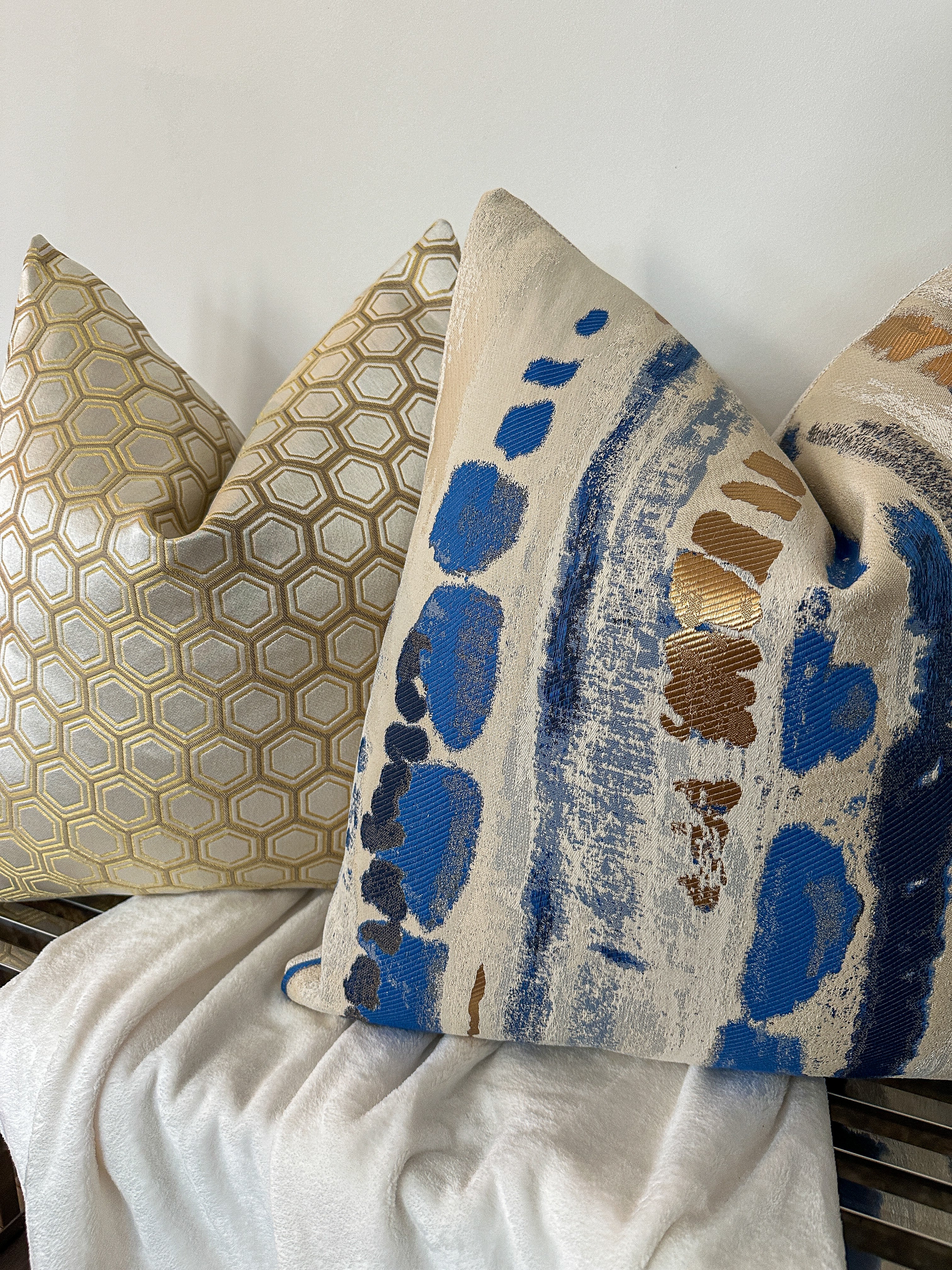 Blue and Gold Pillow Cover Love, Ravin Collection
