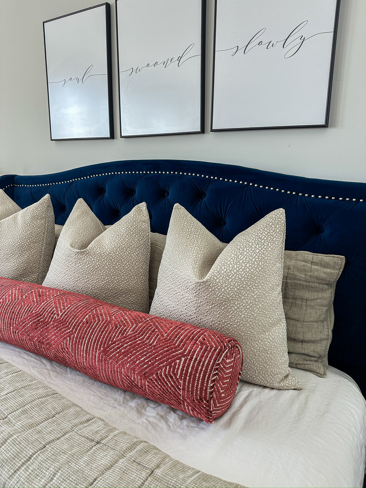 Cranberry Chenille Raker Bolster Cover Love, Ravin Collection