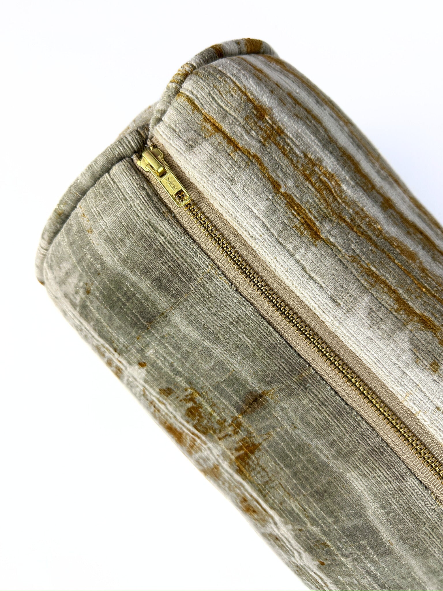 Grey and Gold Layered Rock Bolster Cover Love, Ravin Collection