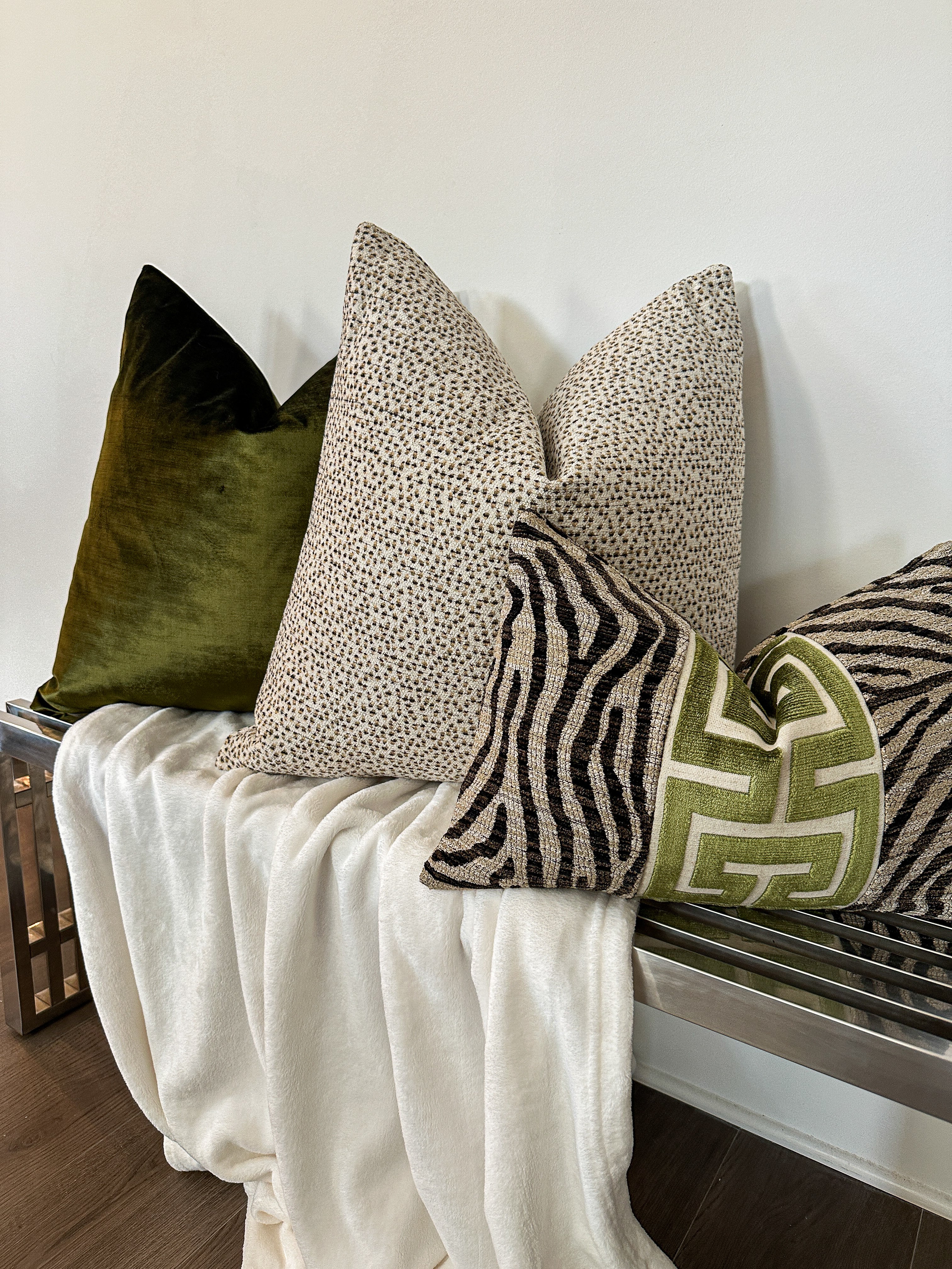 Olive Silk Velvet Pillow Cover Love, Ravin Collection