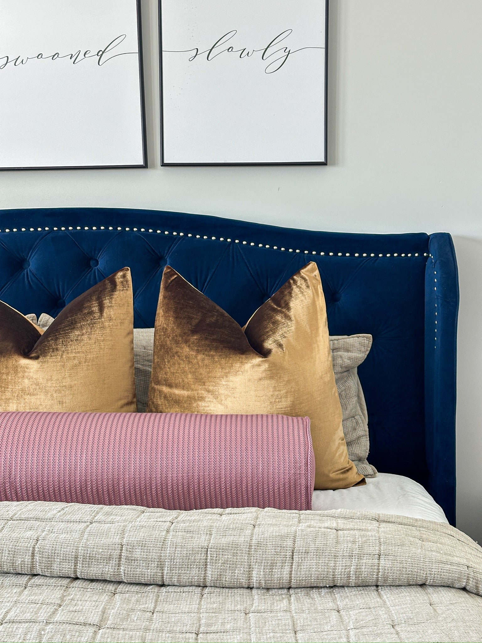 Dusty Mauve Pinstripe Bolster Cover Love, Ravin Collection