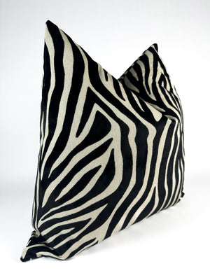 Black Velvet Zebra Pillow Cover