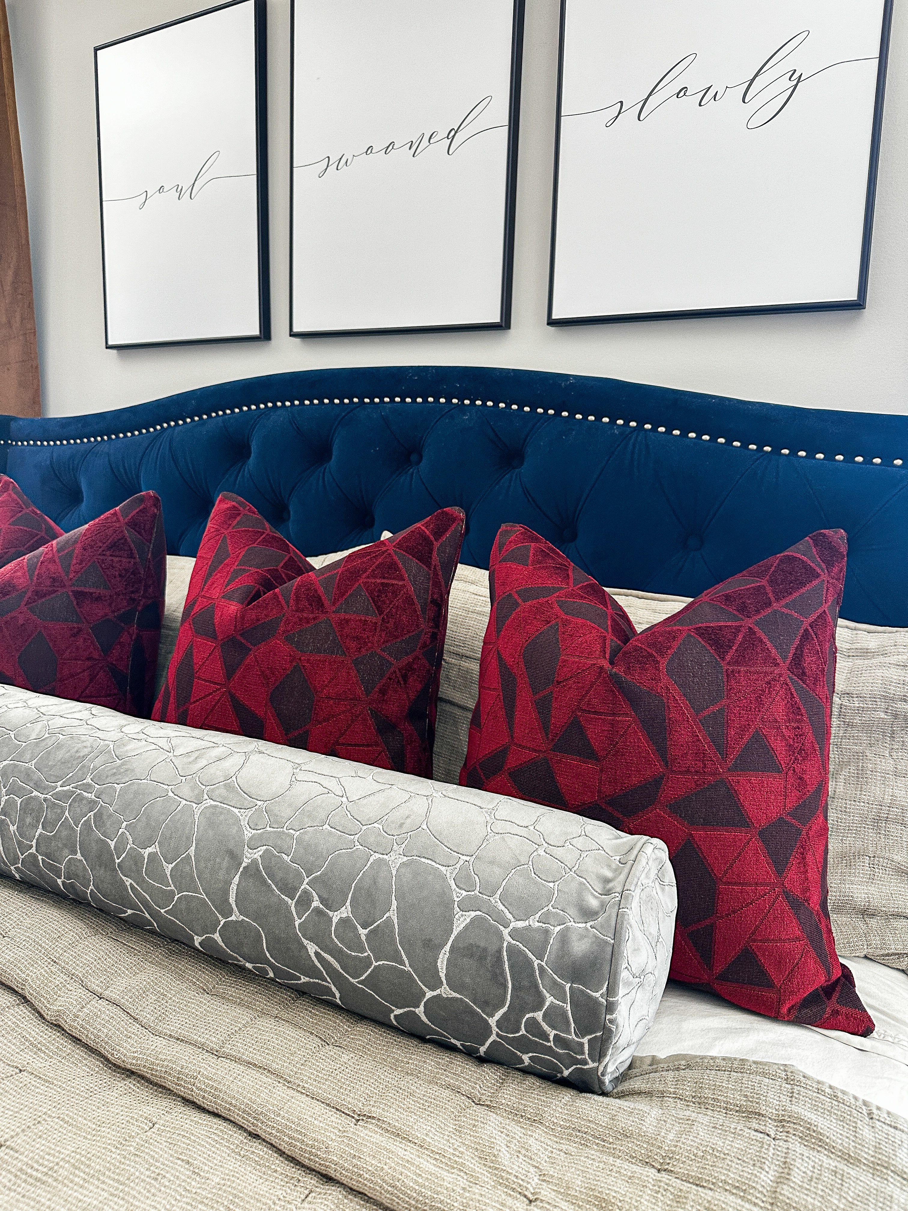 Grey Shatter Velvet Bolster Cover Love, Ravin Collection