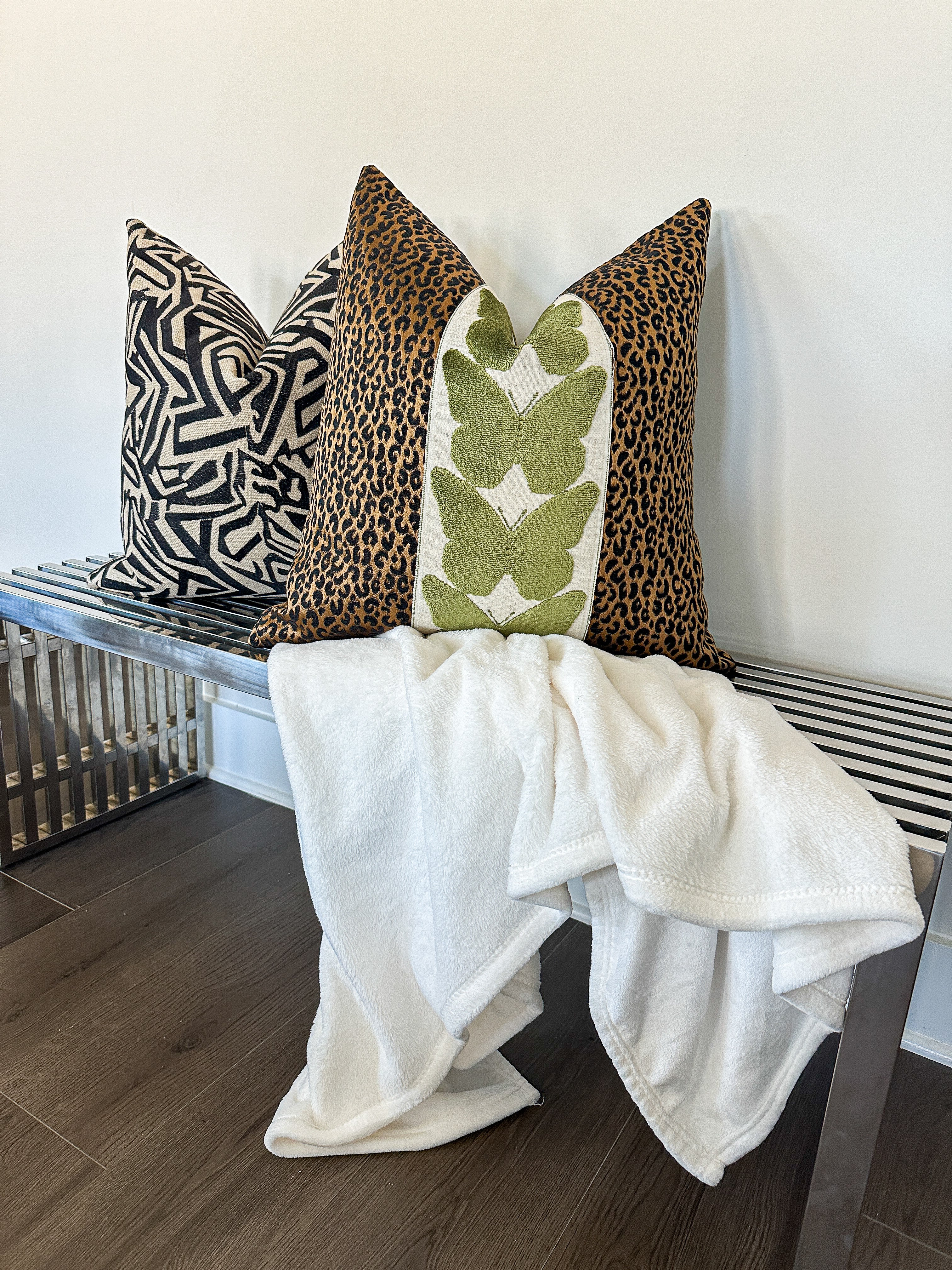 Onyx Leopard and Olive Butterfly Pillow Cover Love, Ravin Collection