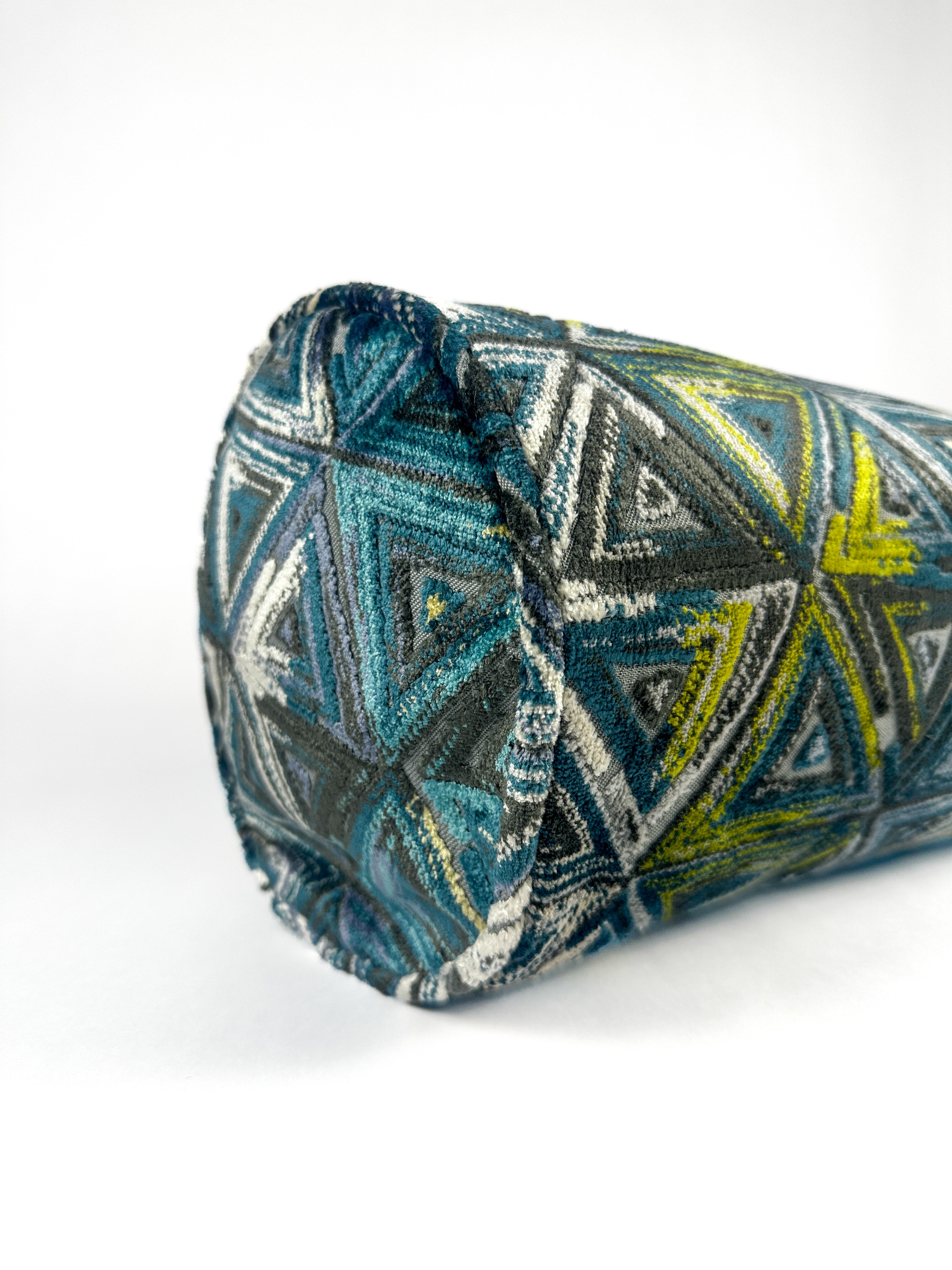 Teal and Lime Triangles Bolster Cover Love, Ravin Collection