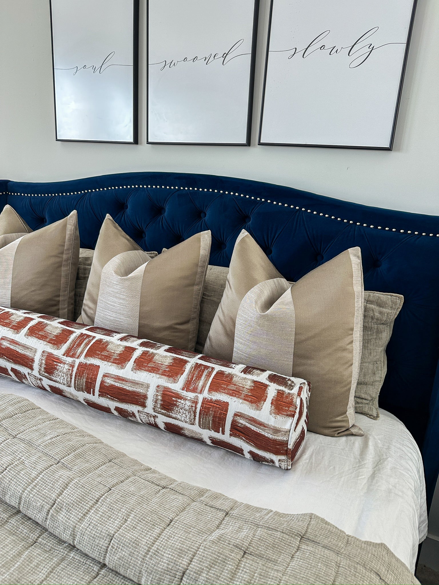 Burnt Orange and Tan Brickhouse Bolster Cover Love, Ravin Collection