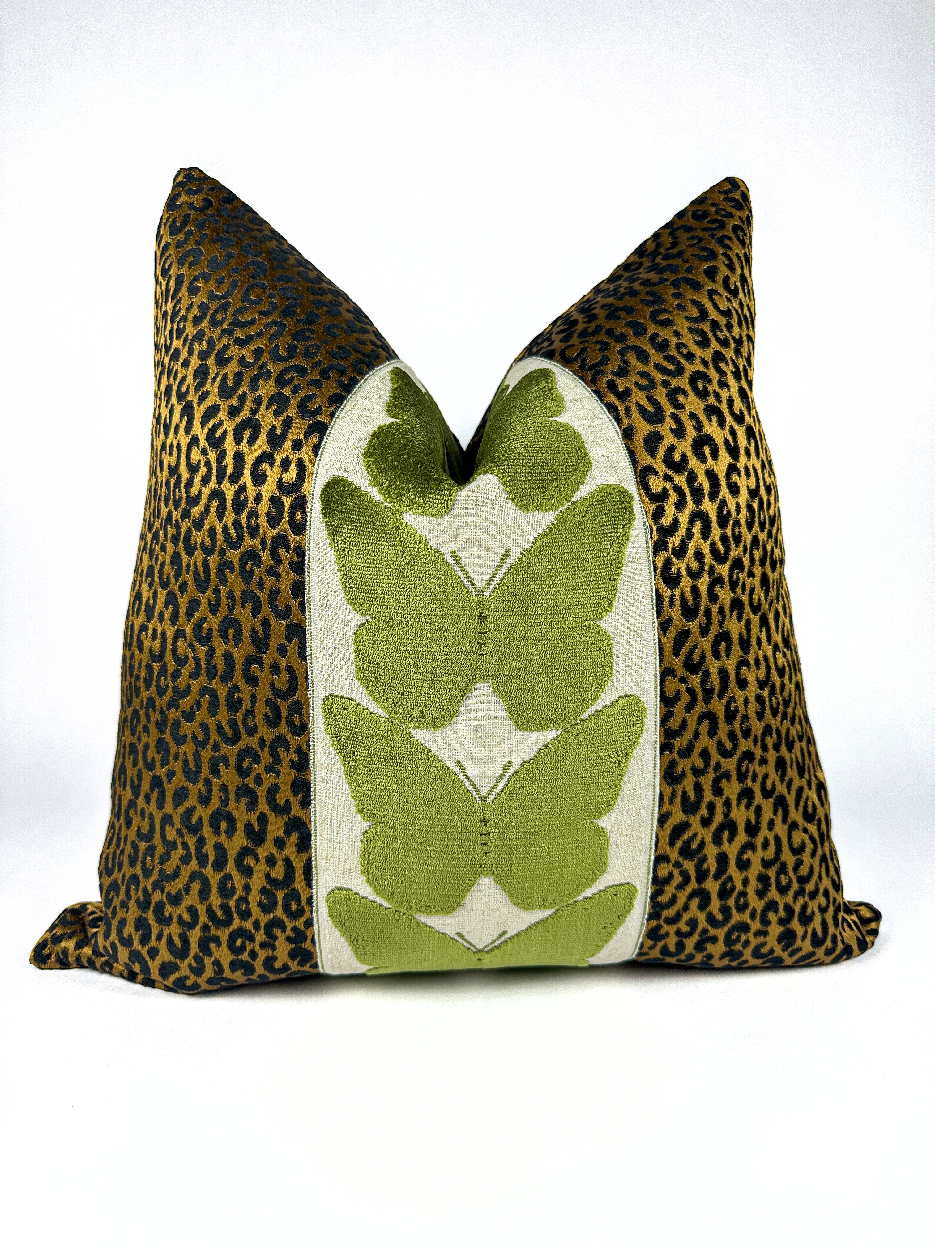 Onyx Leopard and Olive Butterfly Pillow Cover Love, Ravin Collection