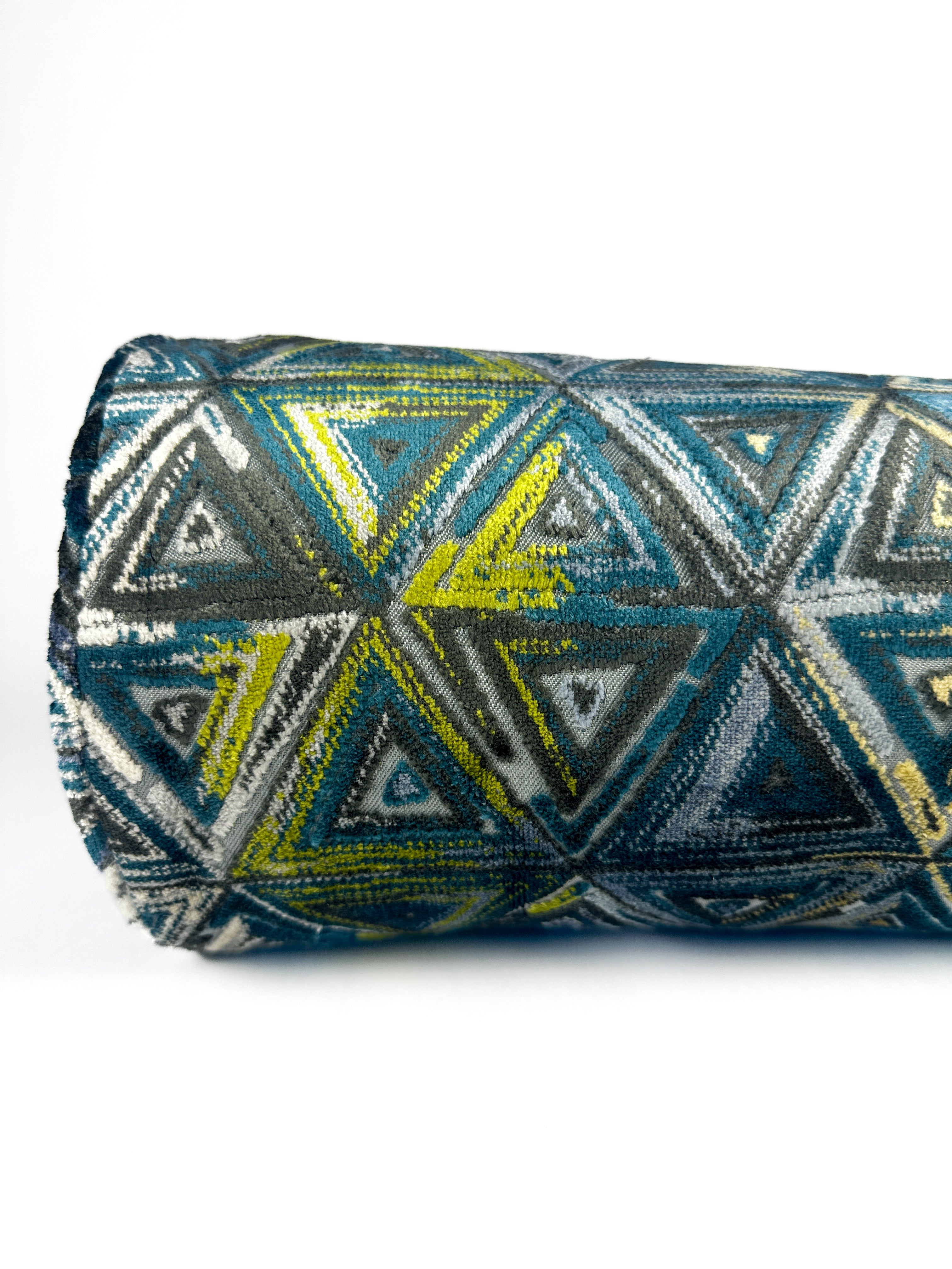 Teal and Lime Triangles Bolster Cover Love, Ravin Collection