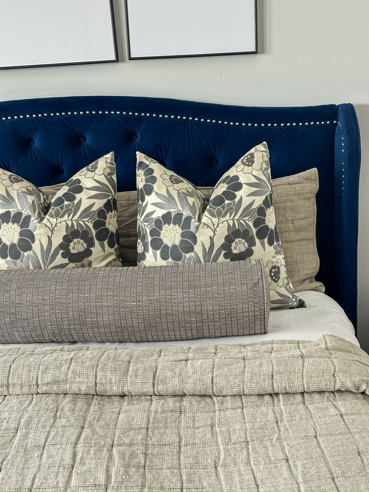 Grey and Bronze Ladder Bolster Cover Love, Ravin Collection