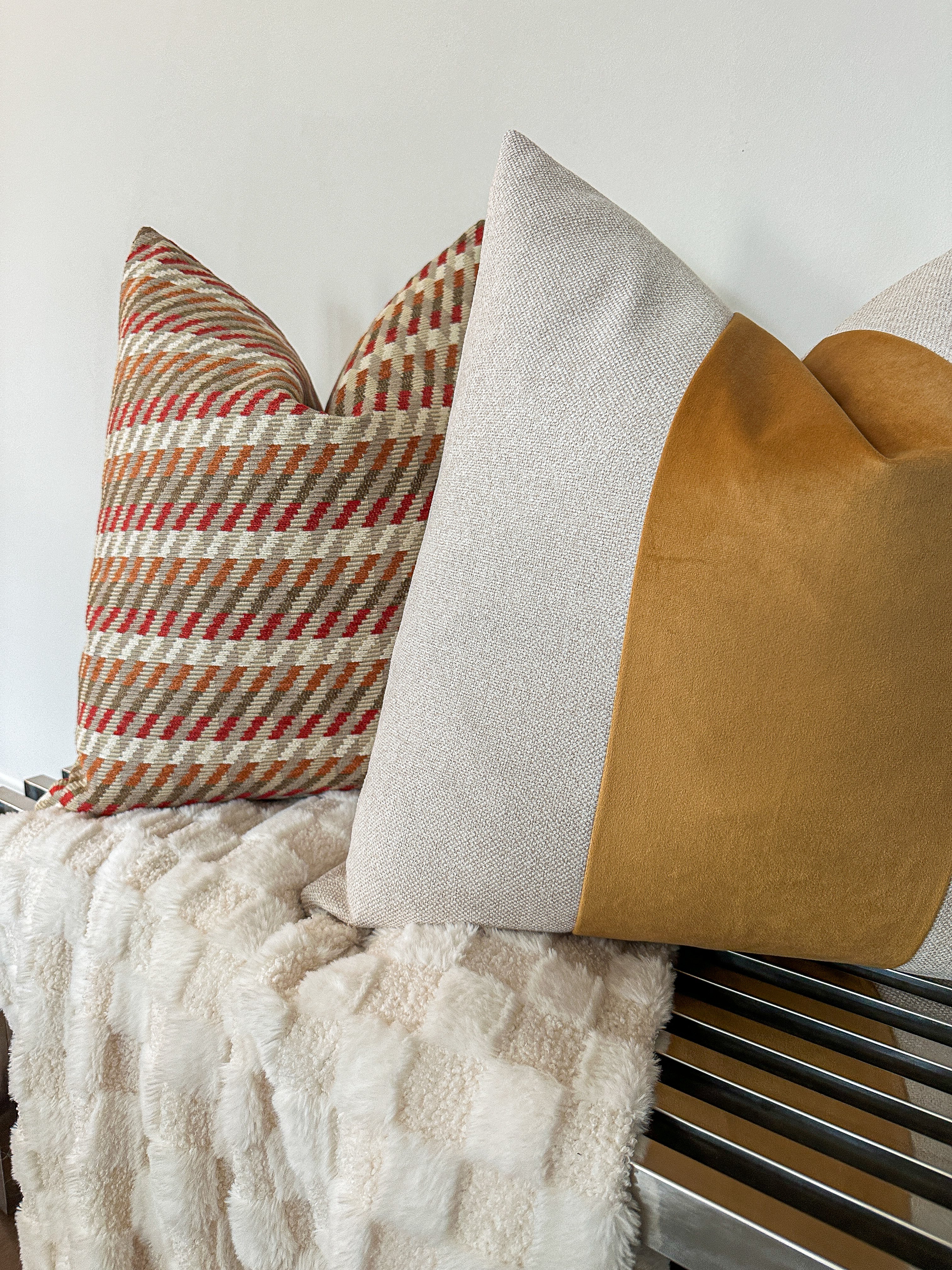 Tan and Orange Diagonal Pillow Cover Love, Ravin Collection