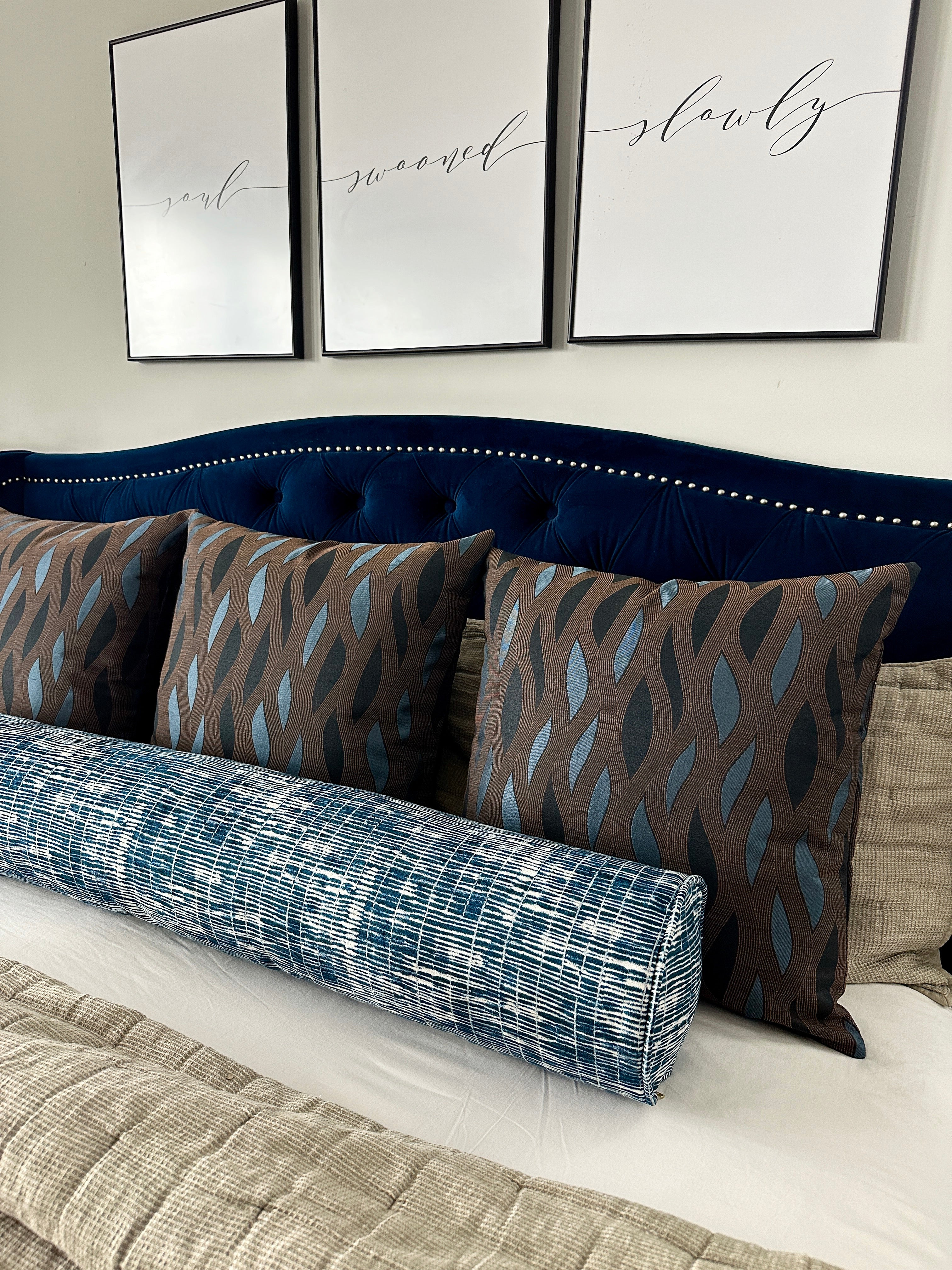 Royal Blue Lines Bolster Cover Love, Ravin Collection