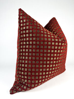 Brick Red and Gold Lattice Pillow Cover