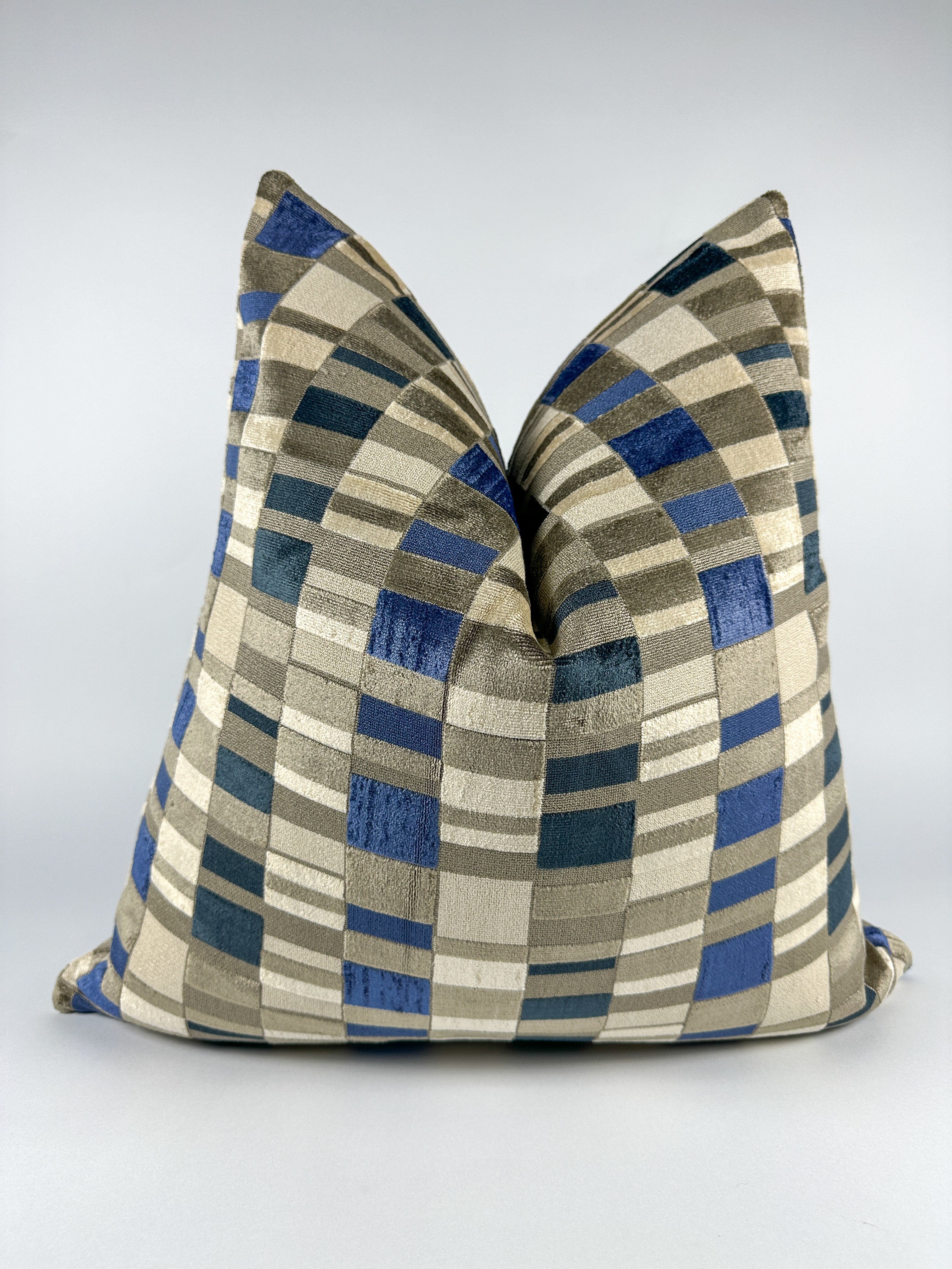 Grey and Blue Checker Print Pillow Cover simple Love, Ravin Collection