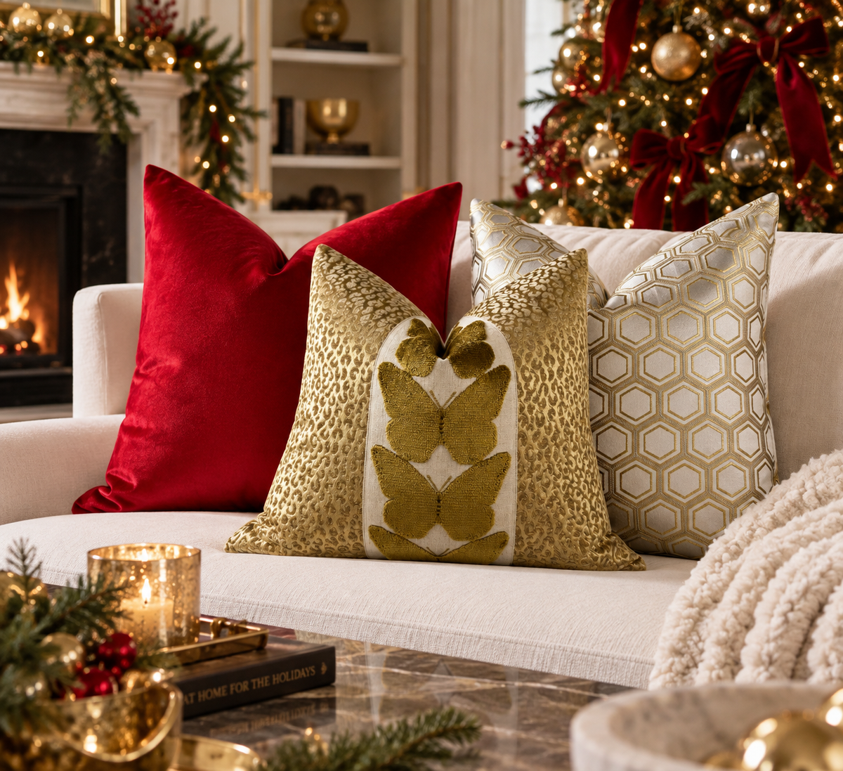 Crimson and Gold Christmas Pillow Combo Love, Ravin Collection