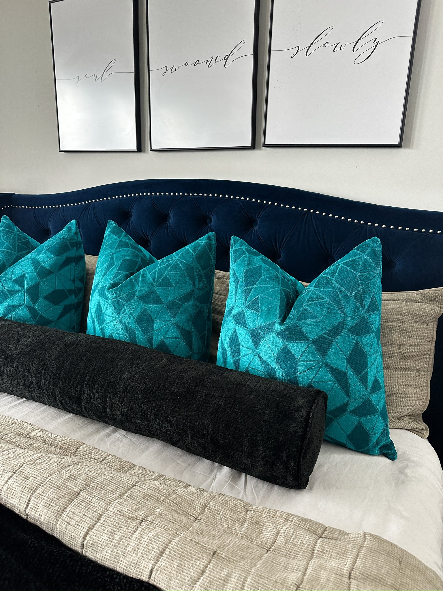 Black Midnight Chenille Bolster Cover Love, Ravin Collection