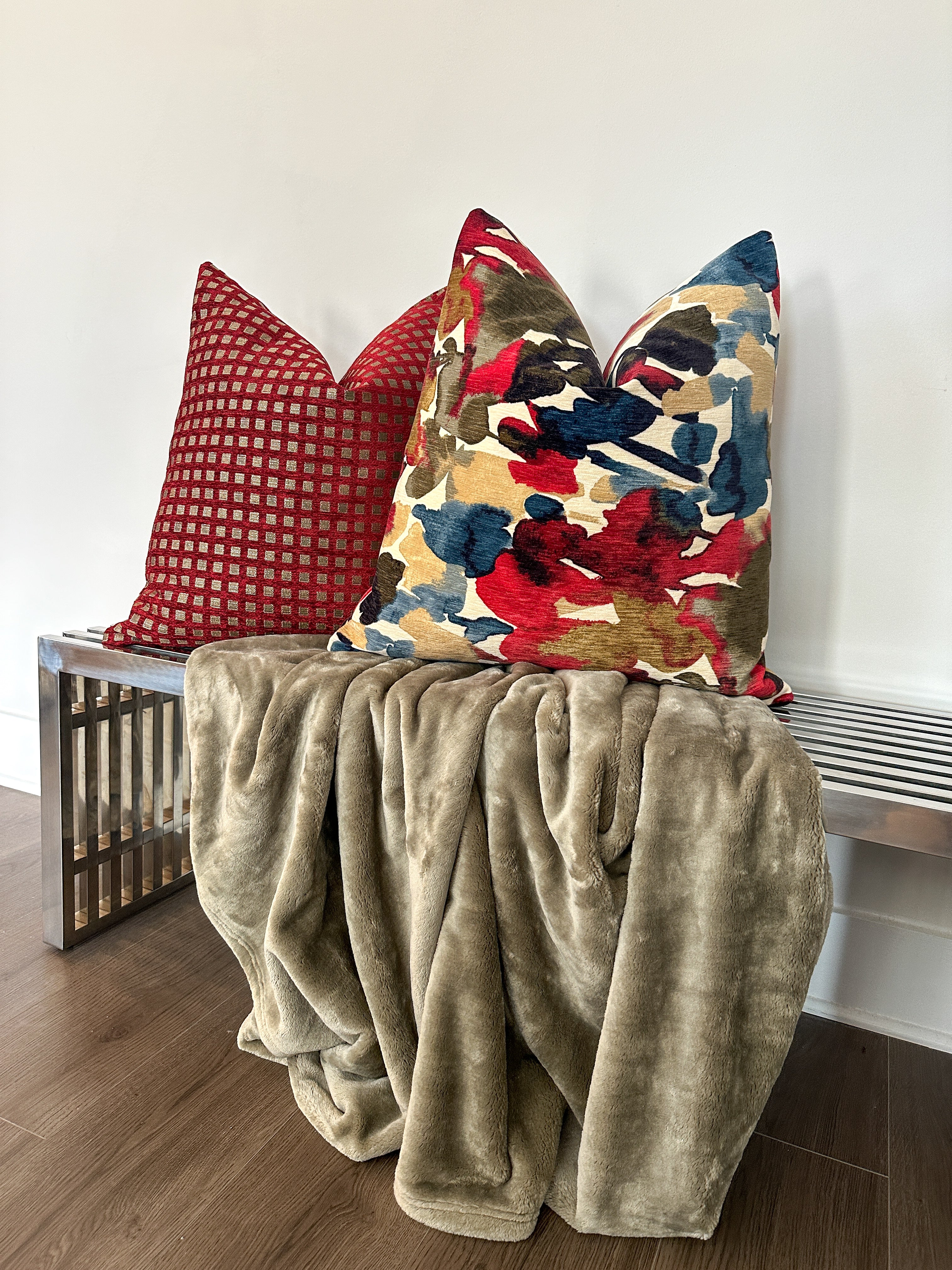 Red and Blue Blotches Pillow Cover Love, Ravin Collection