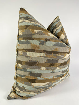 Metallic Brown, Taupe and Sky Blue Pillow Cover
