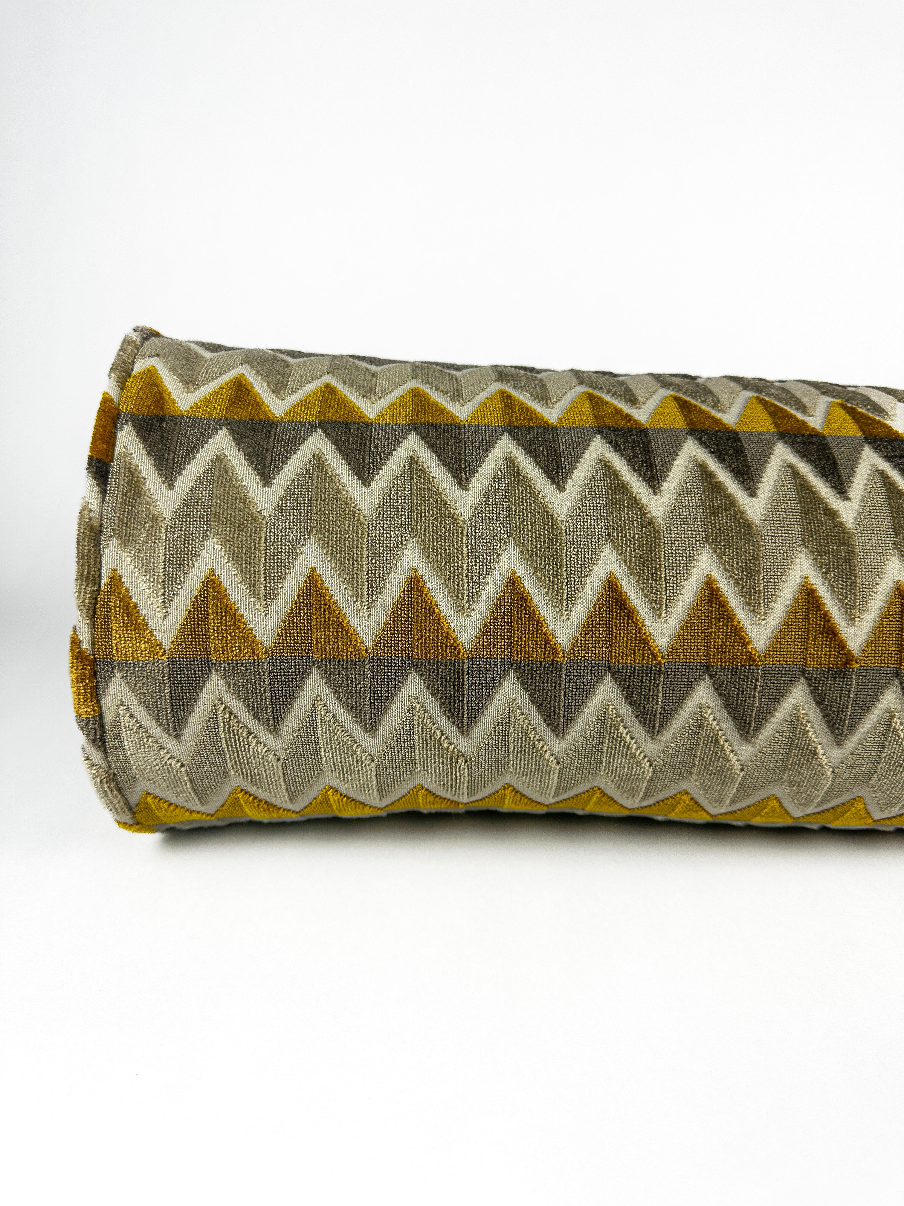 Greige and Mustard Chevron Bolster Cover Love, Ravin Collection