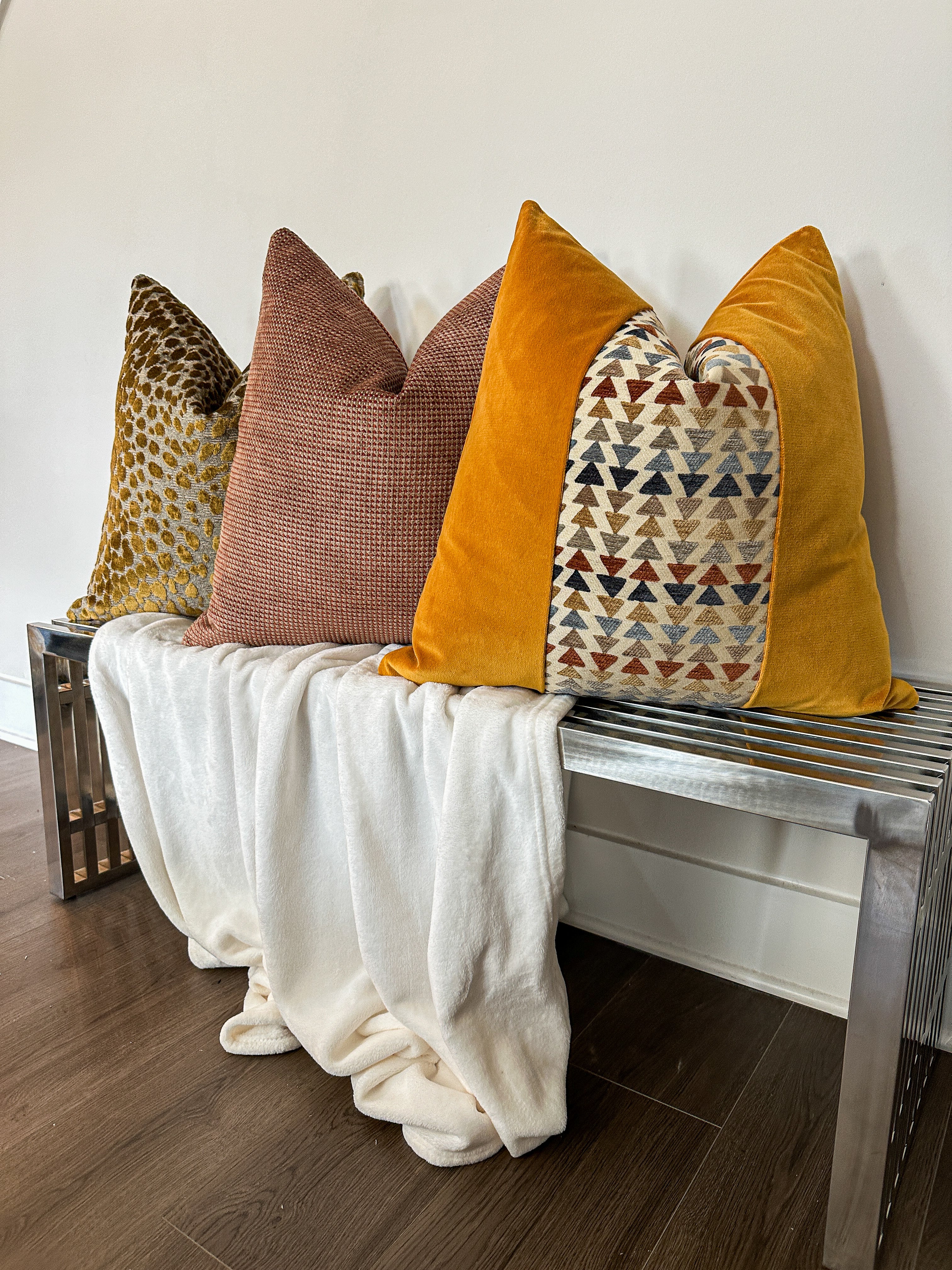 Bronze Rust Squares Pillow Cover Love, Ravin Collection