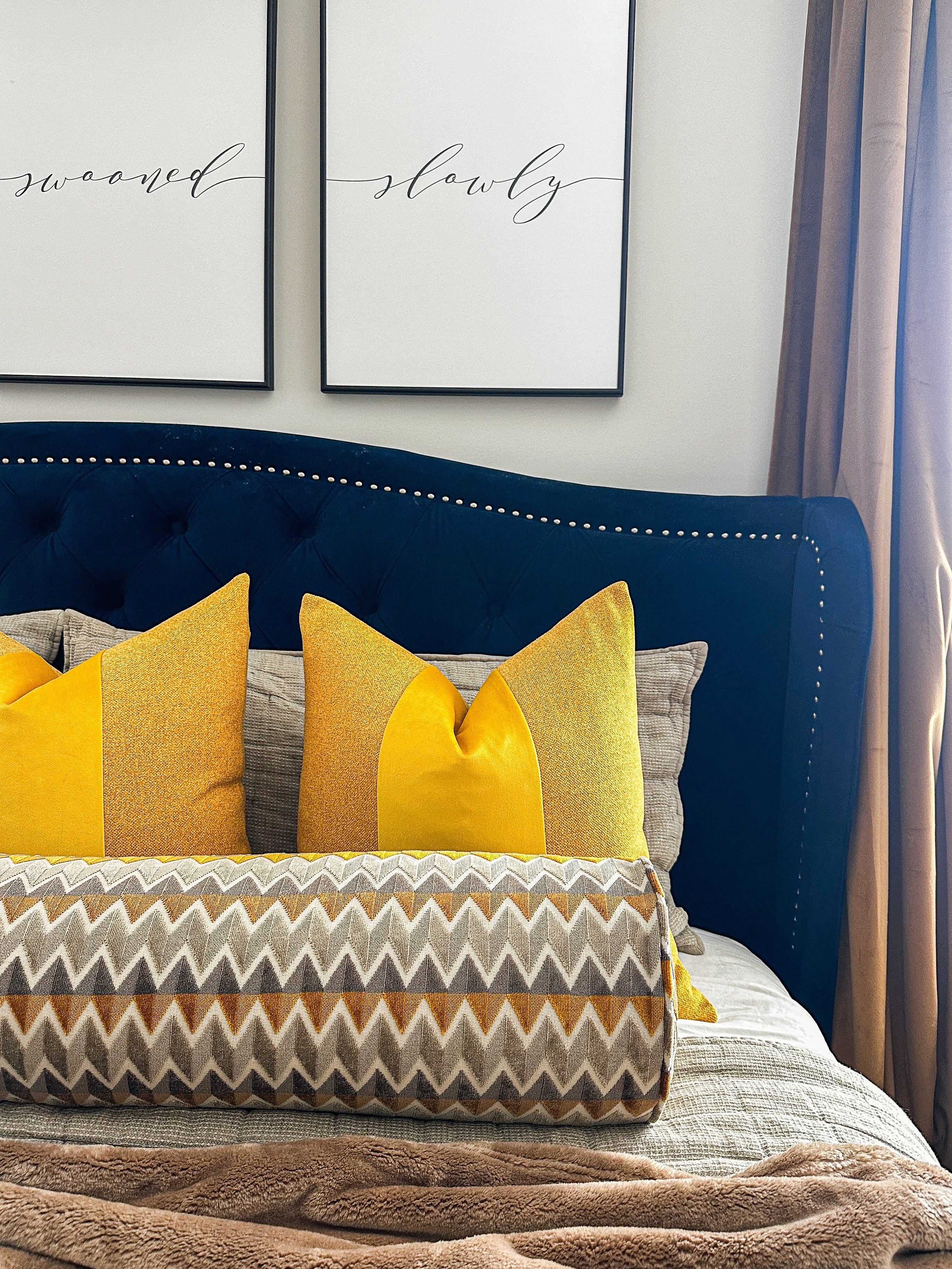 Greige and Mustard Chevron Bolster Cover Love, Ravin Collection