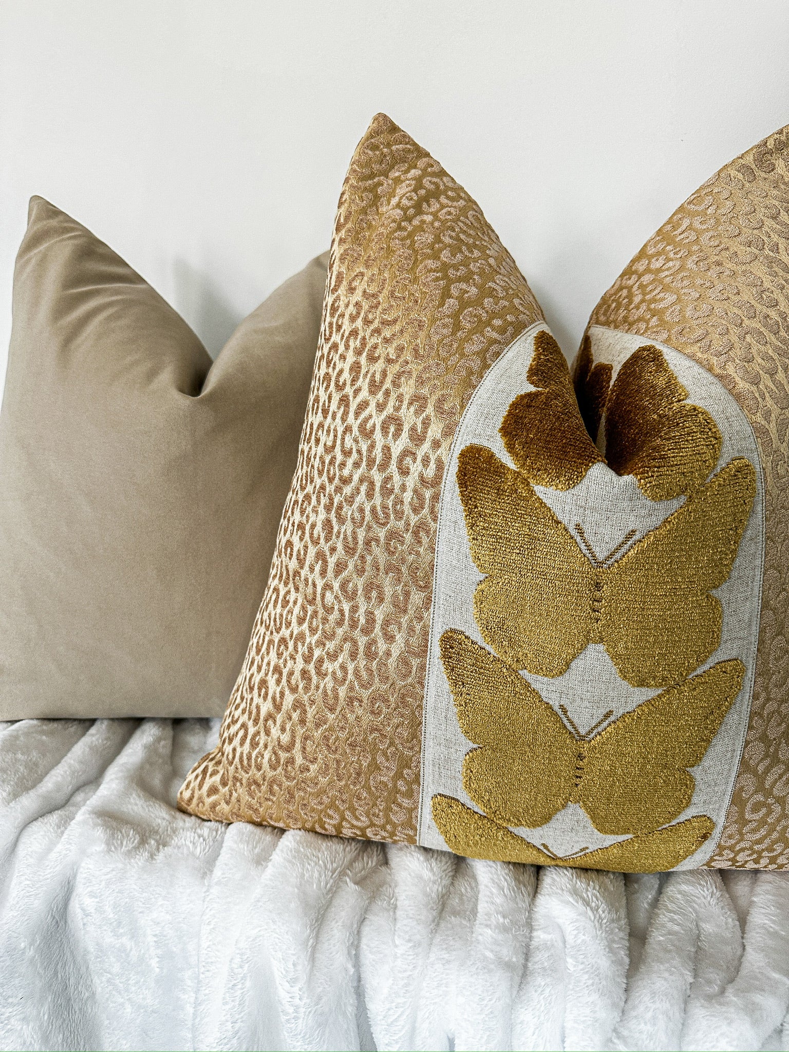 Gold Leopard and Midas Butterfly Pillow Cover Love, Ravin Collection