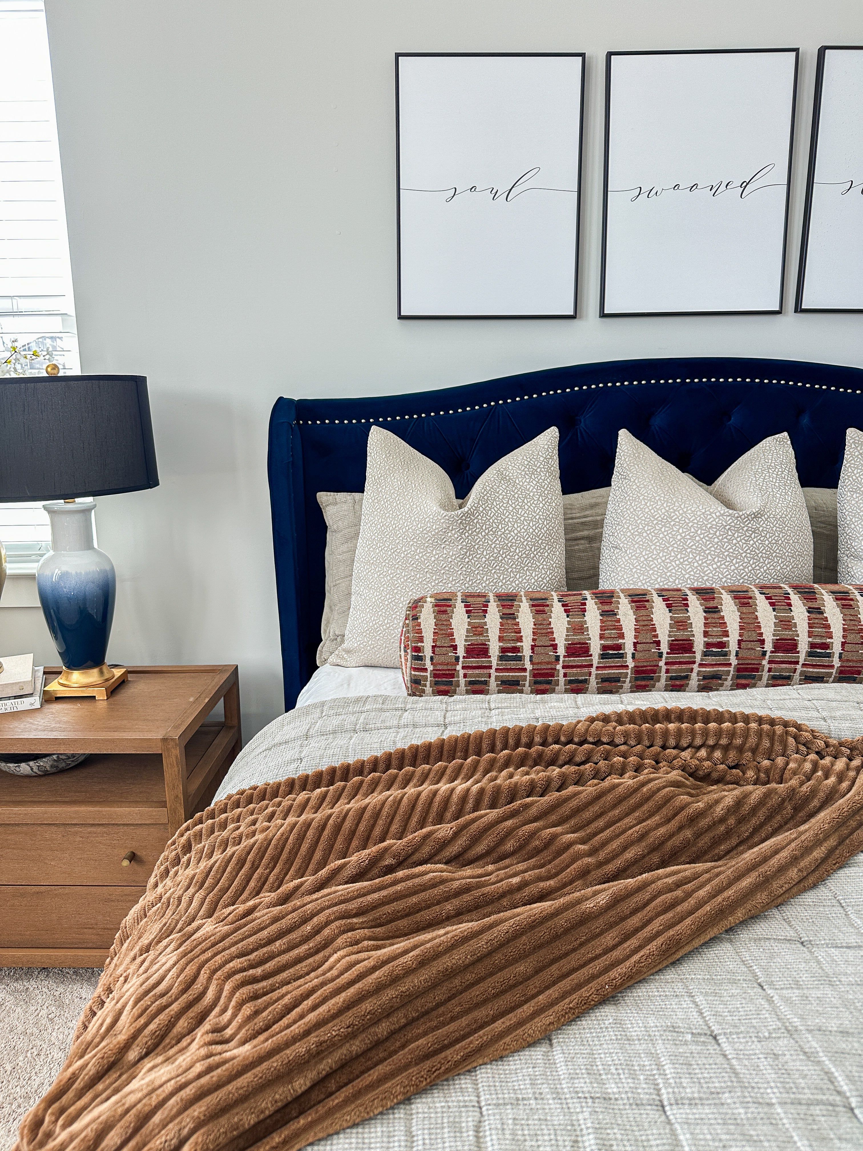 Red and Tan Stack Em Bolster Cover Love, Ravin Collection