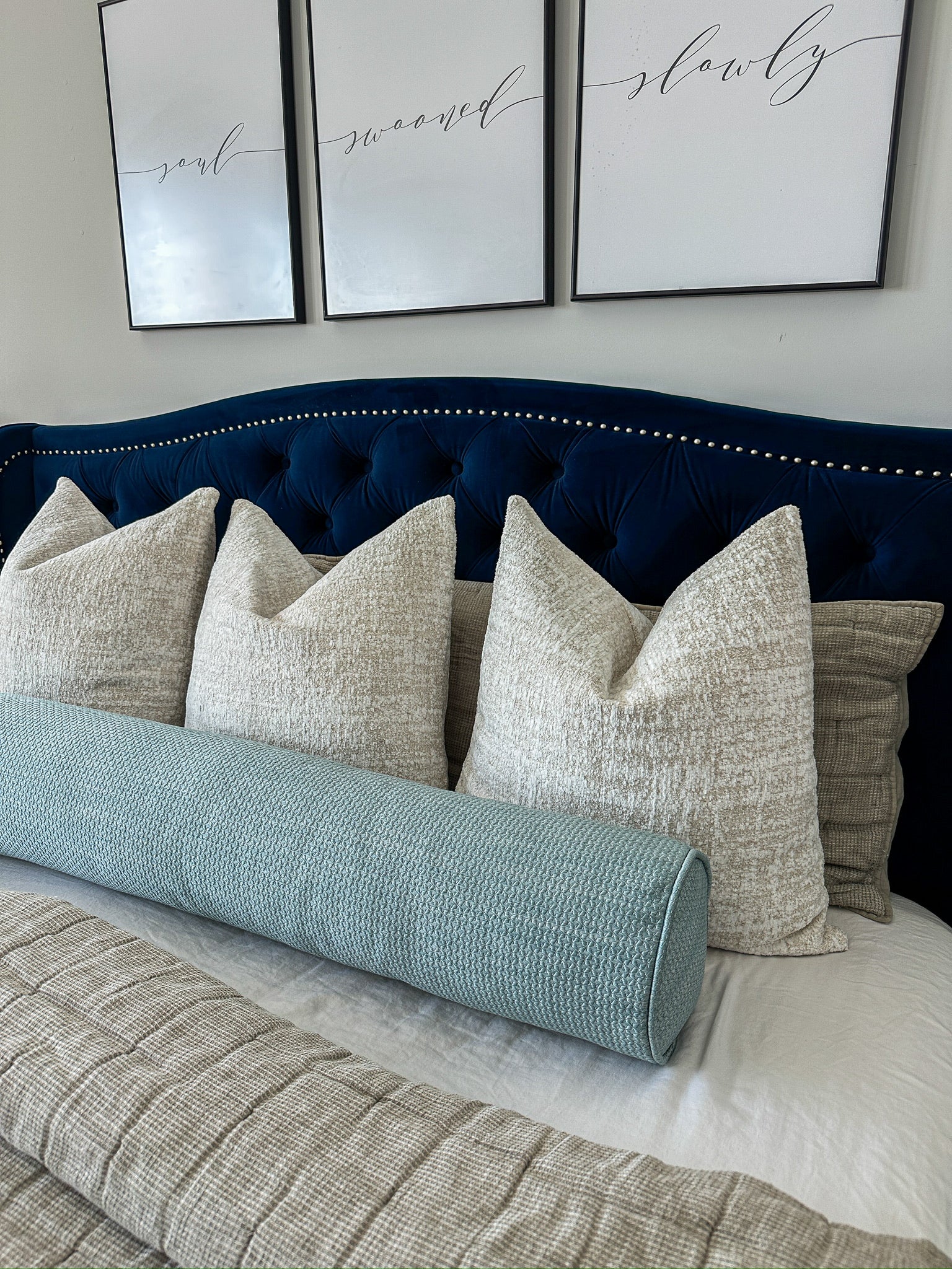 Sky Blue Metallic Stars Bolster Cover Love, Ravin Collection