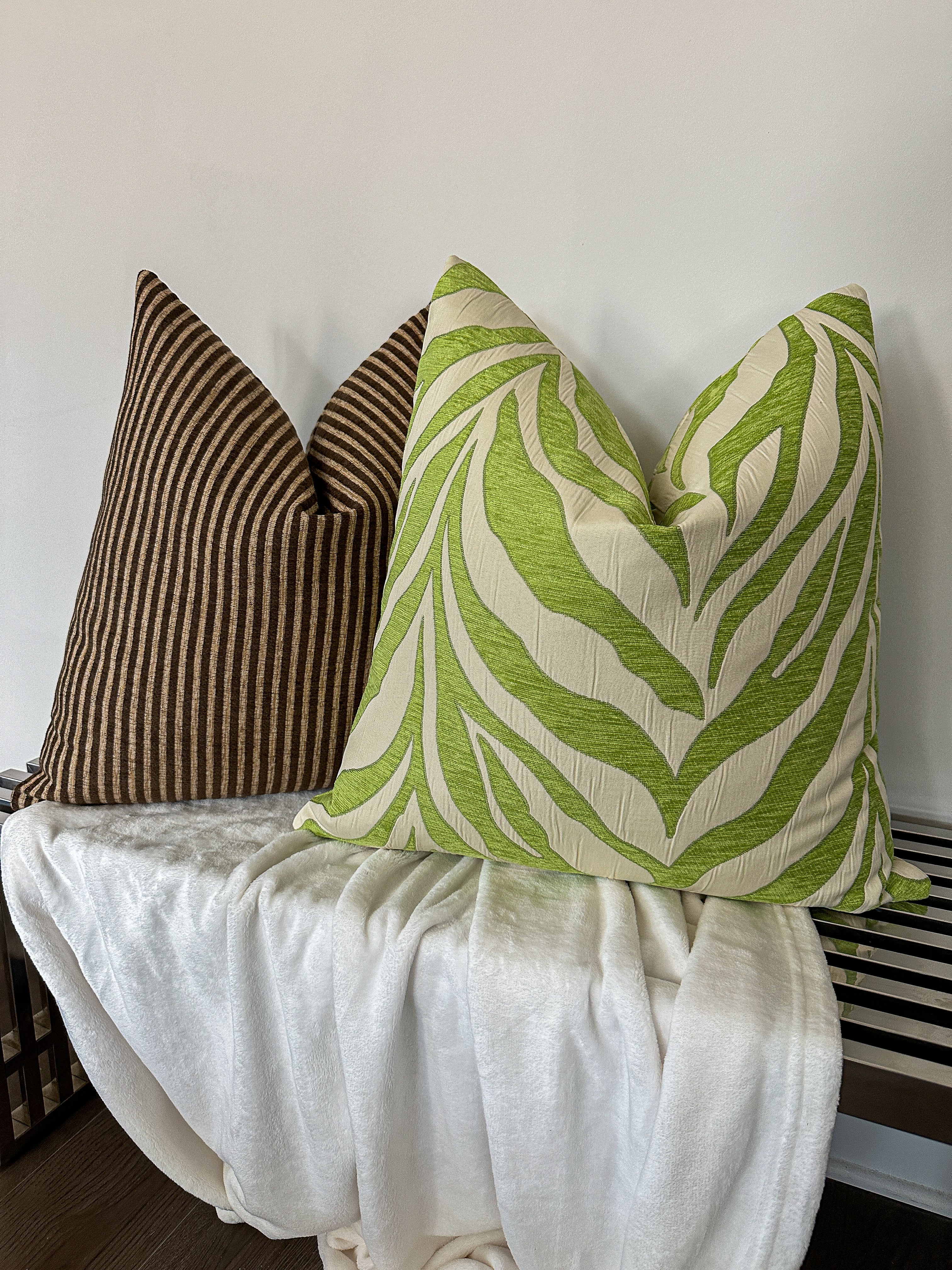 Lime Green and Ivory Zebra Pillow Cover Love, Ravin Collection