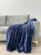 Navy Blue Faux Fur Throw Blanket Love, Ravin Collection