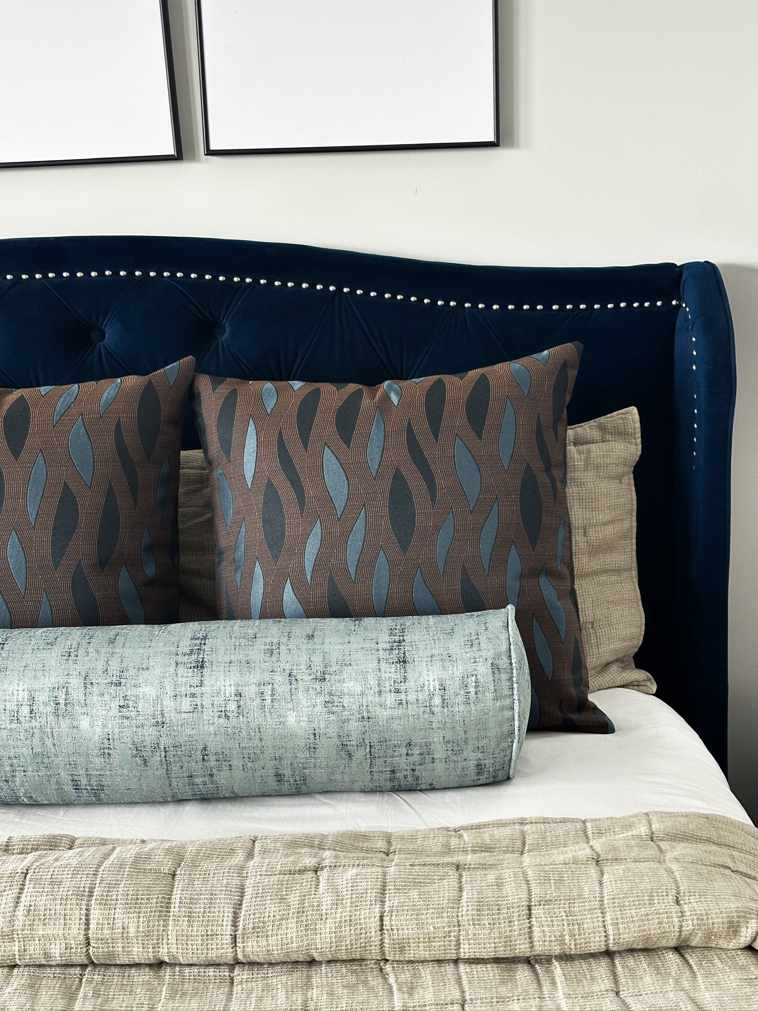 Sky and Navy Haze Bolster Cover Love, Ravin Collection