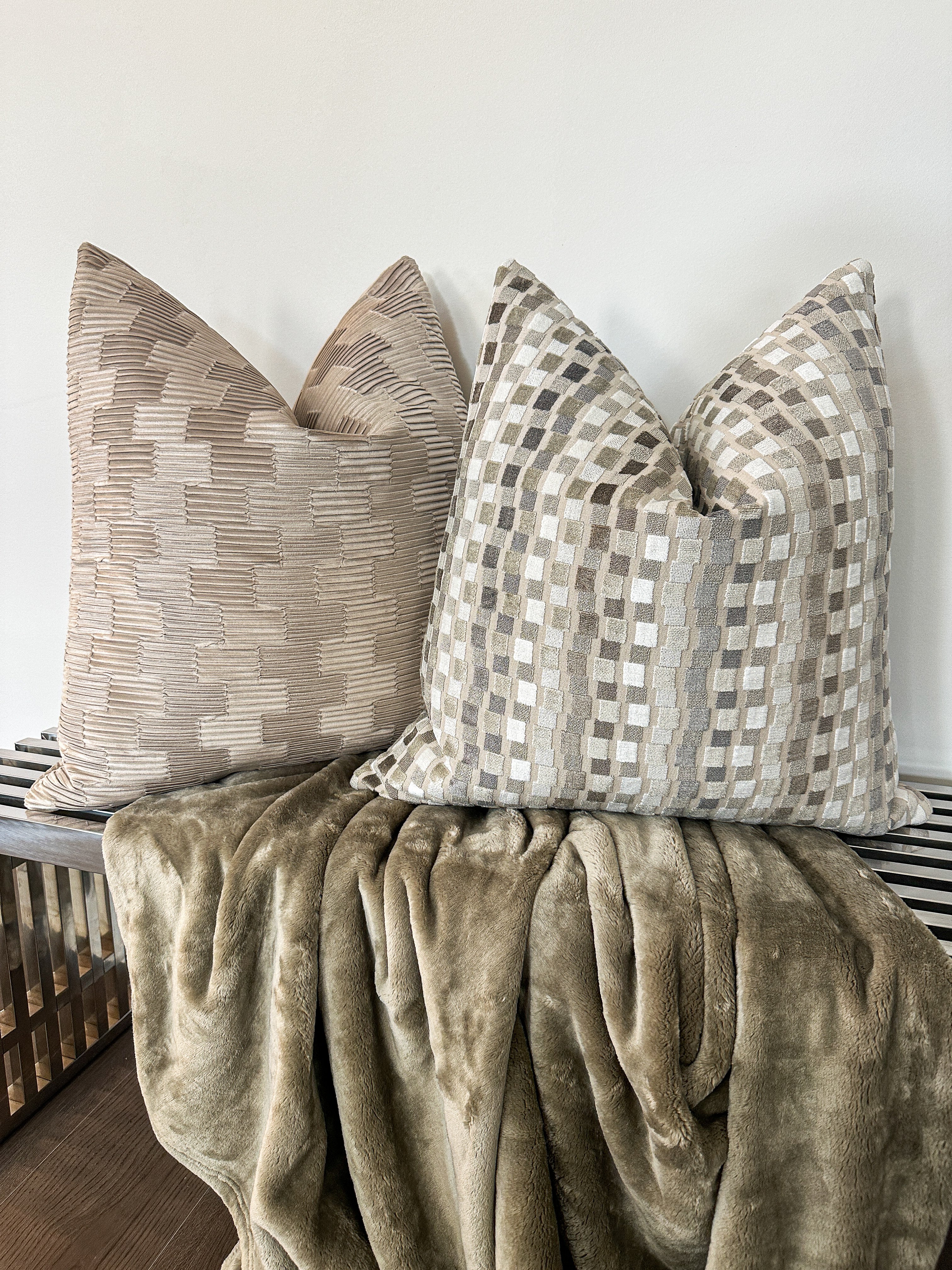 Tan, Grey and Ivory Stacks Pillow Cover Love, Ravin Collection