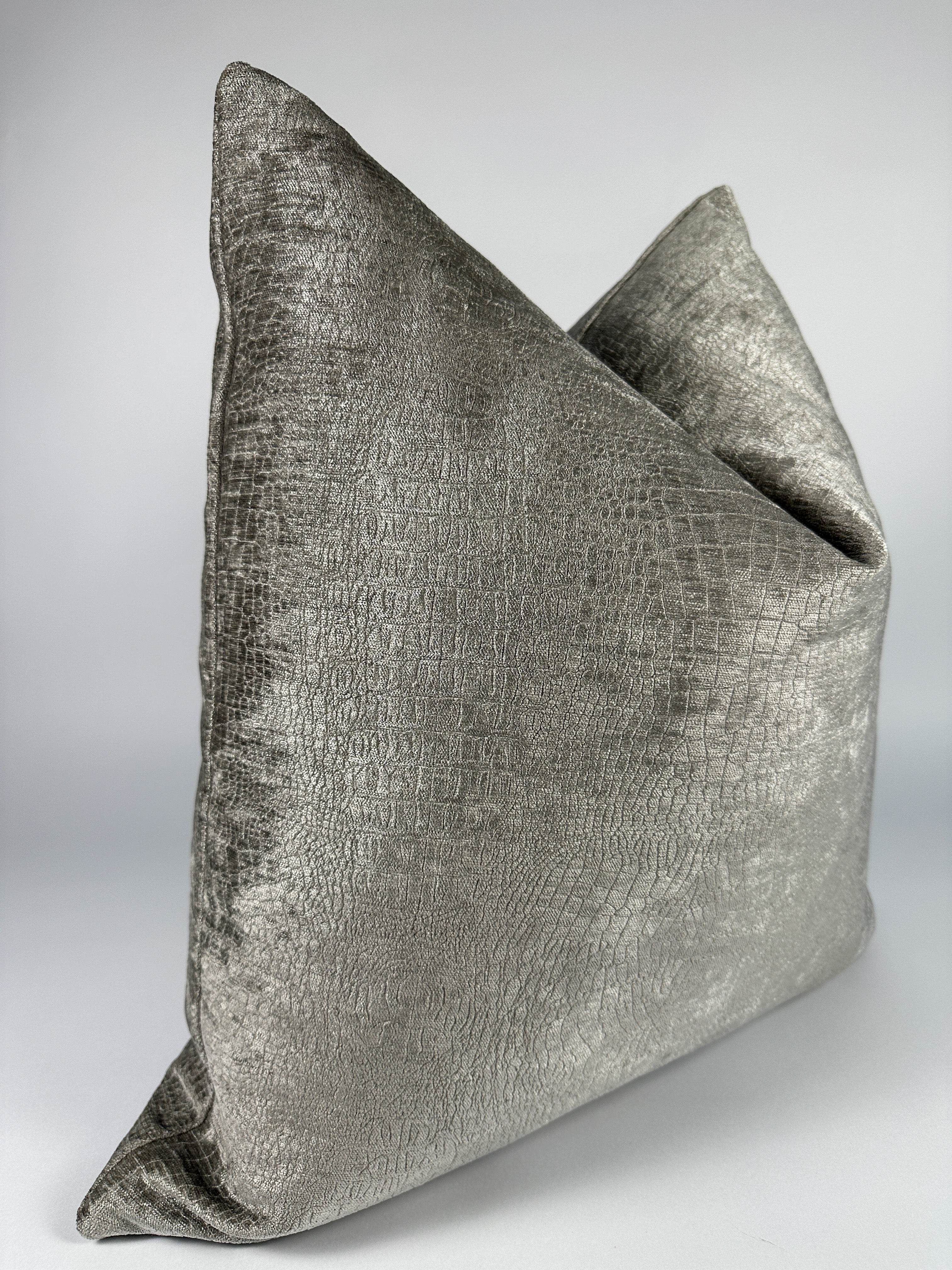 Silver Velvet Gator Pillow Cover Love, Ravin Collection