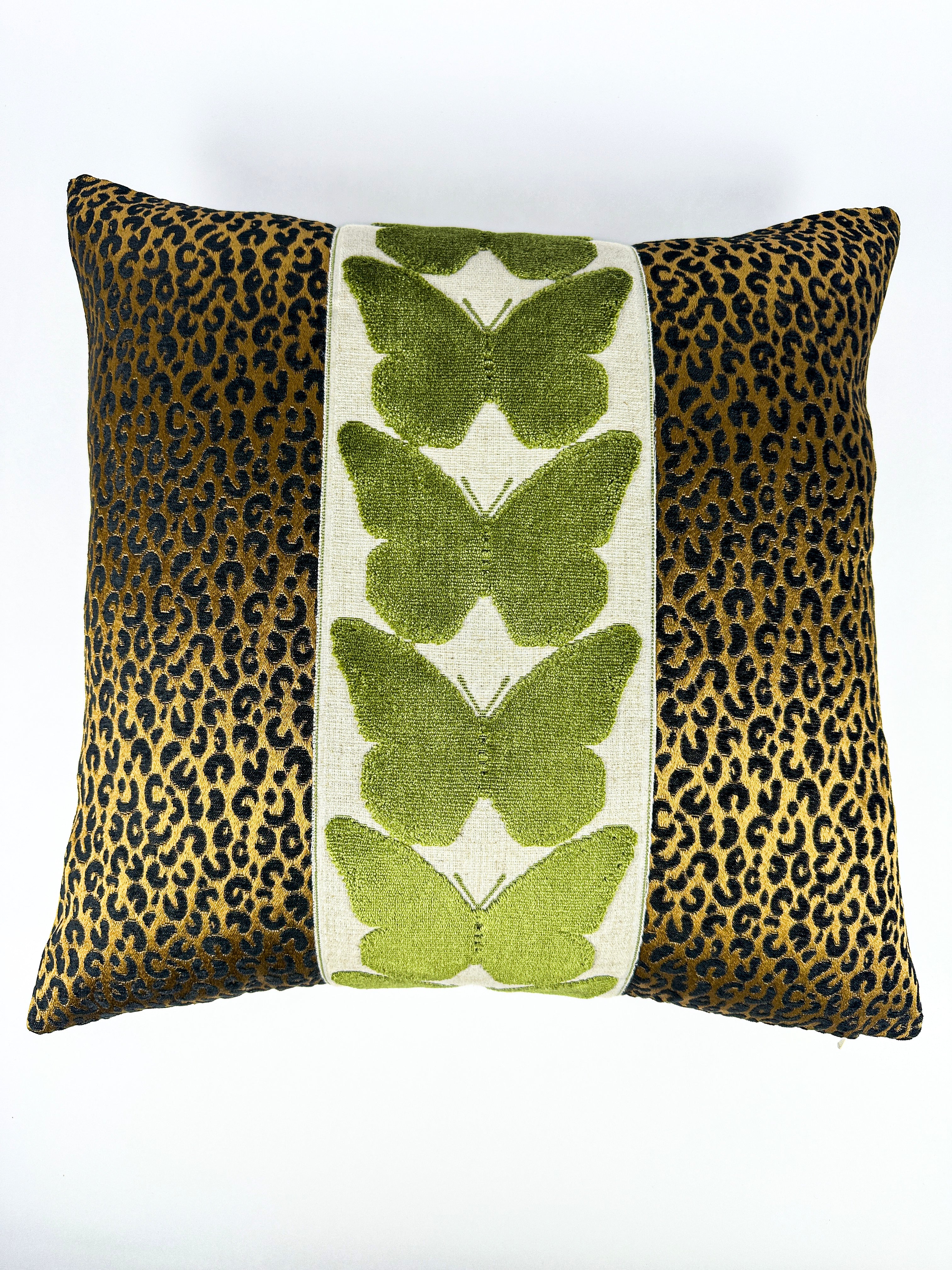 Onyx Leopard and Olive Butterfly Pillow Cover Love, Ravin Collection