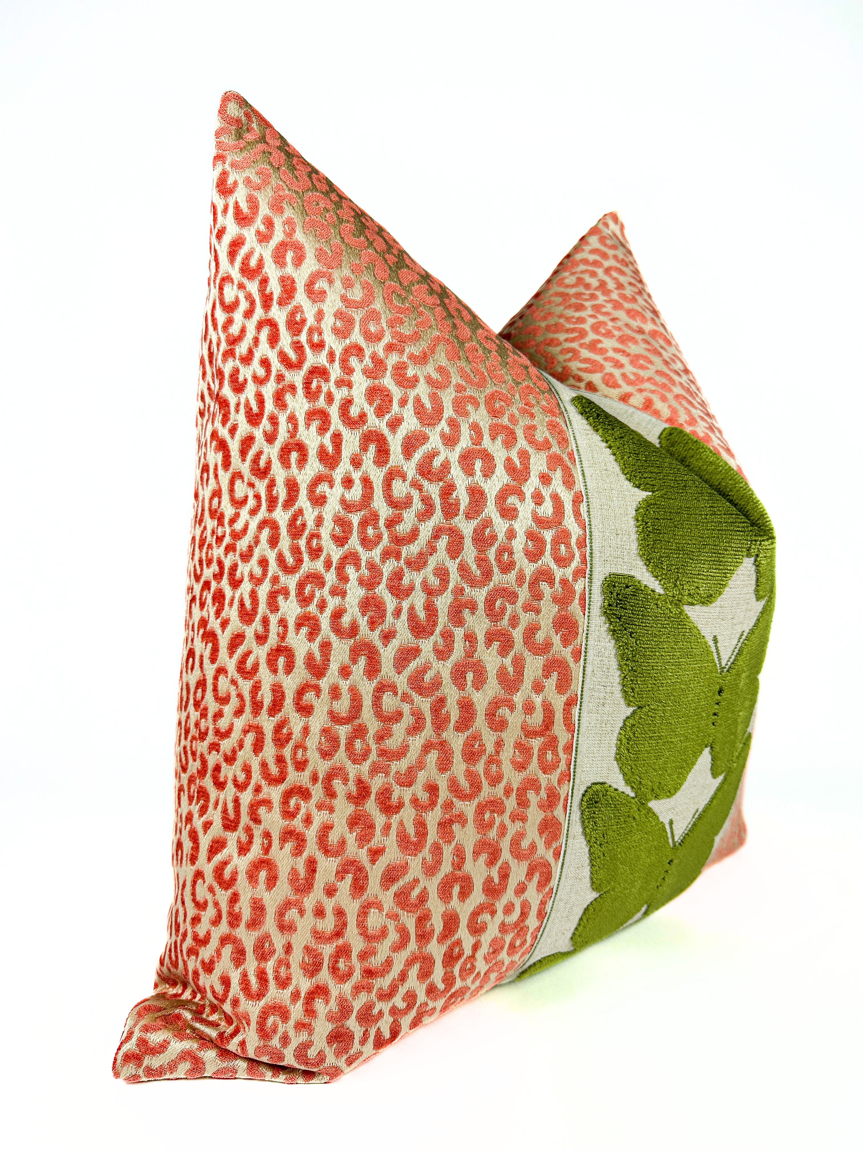 Coral Leopard and Olive Butterfly Pillow Cover Love, Ravin Collection