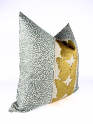 Sky Blue Leopard and Midas Butterfly Pillow Cover
