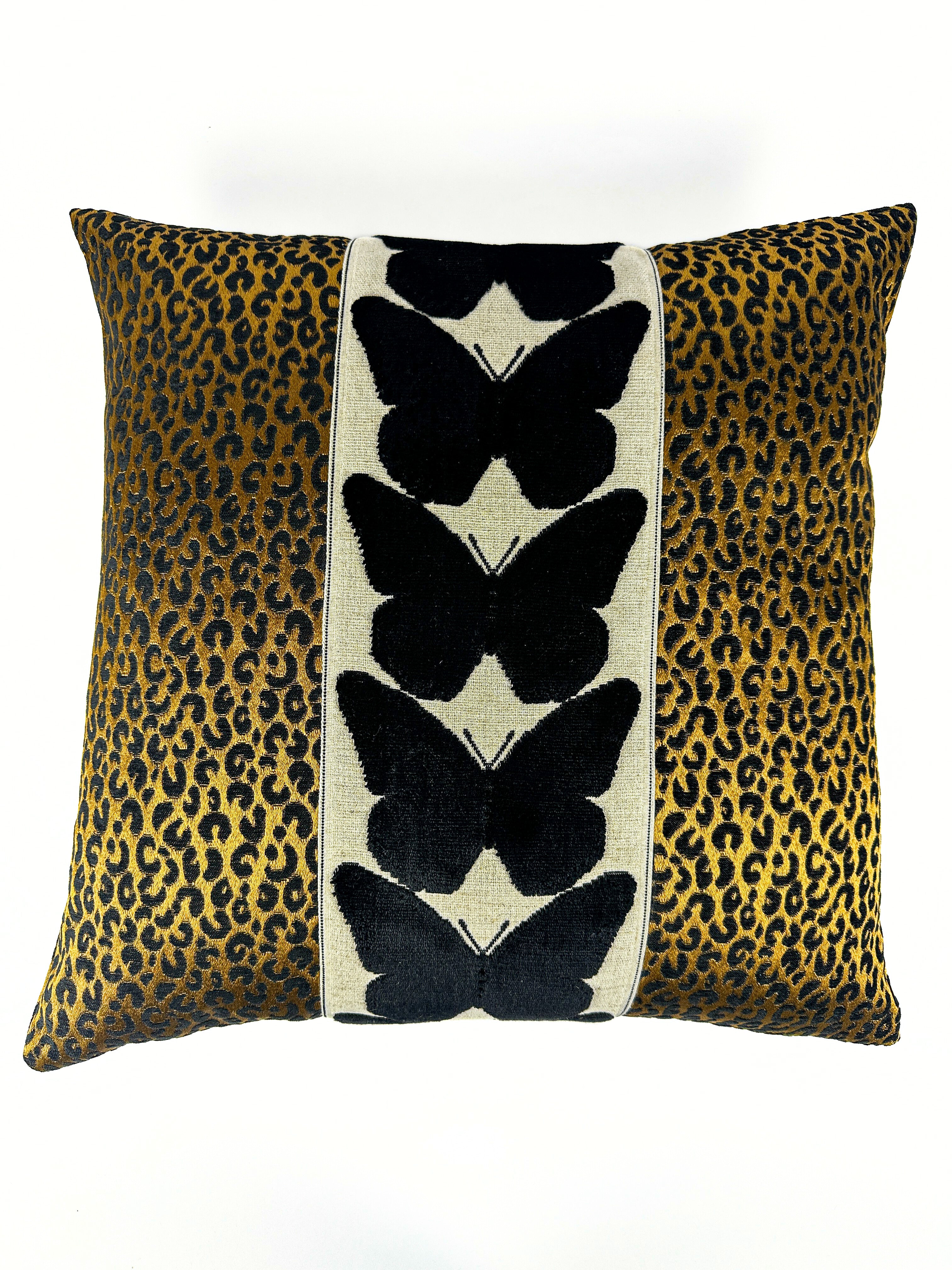 Onyx Leopard and Jet Butterfly Pillow Cover Love, Ravin Collection