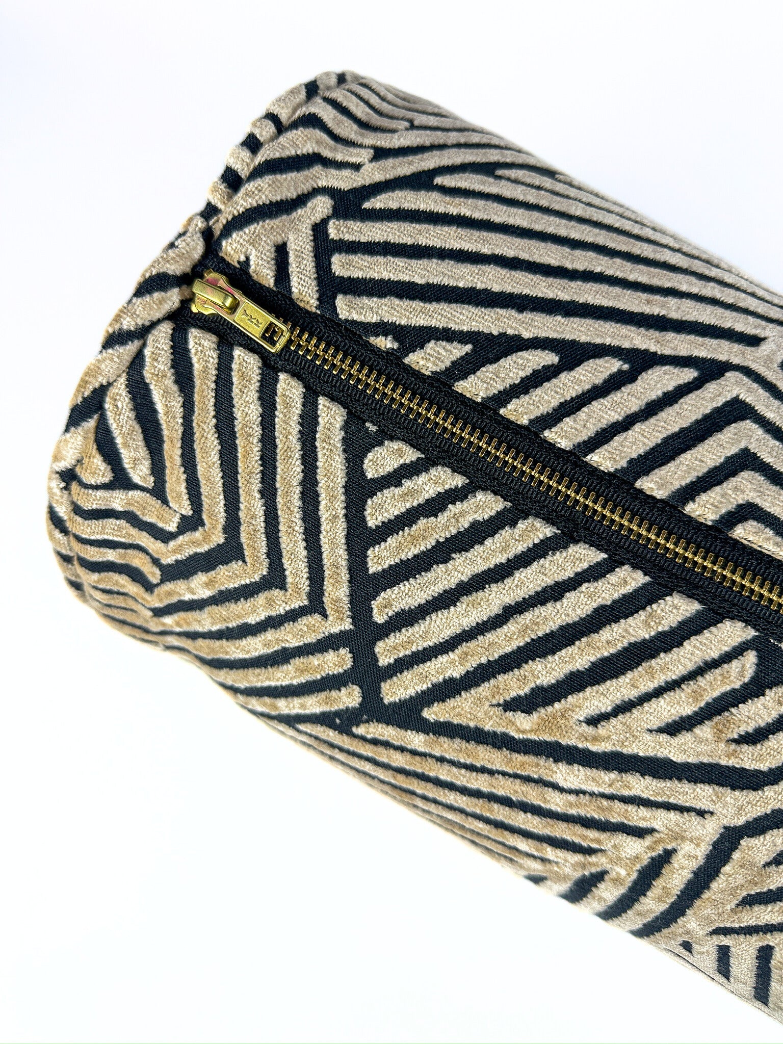 Tan and Black Complex Maze Bolster Cover Love, Ravin Collection