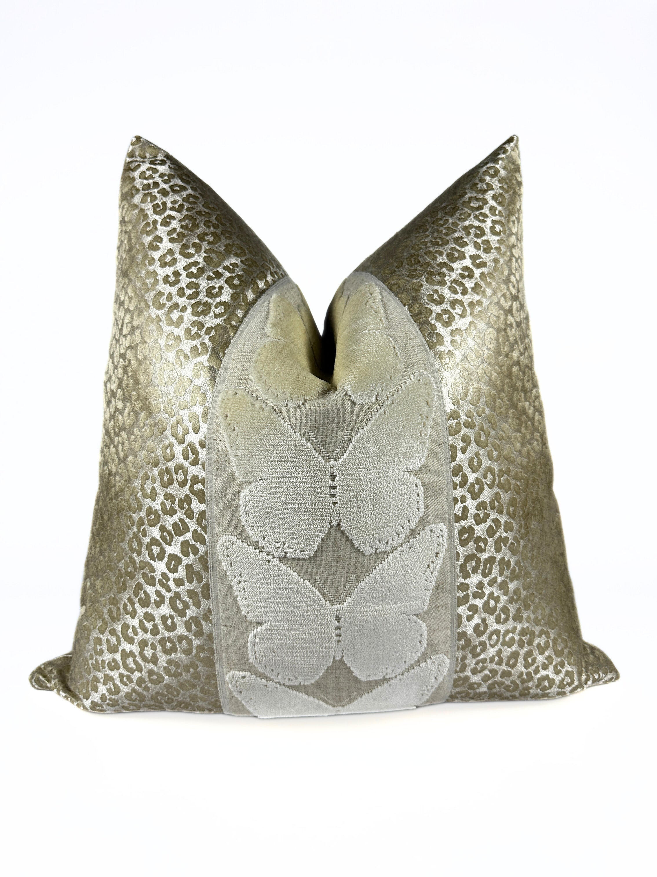 Champagne Leopard and Ivory Butterfly Pillow Cover Love, Ravin Collection