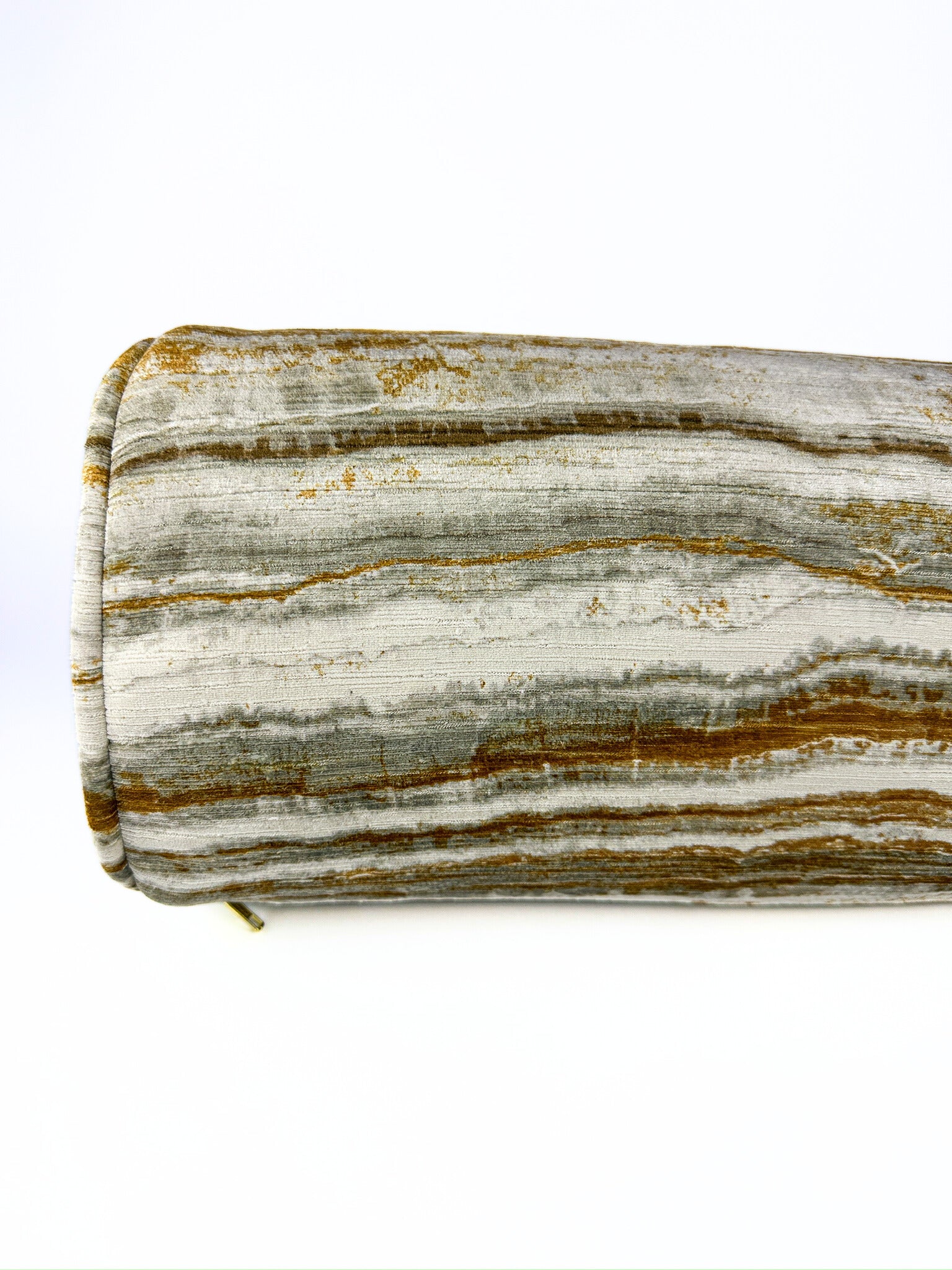 Grey and Gold Layered Rock Bolster Cover Love, Ravin Collection