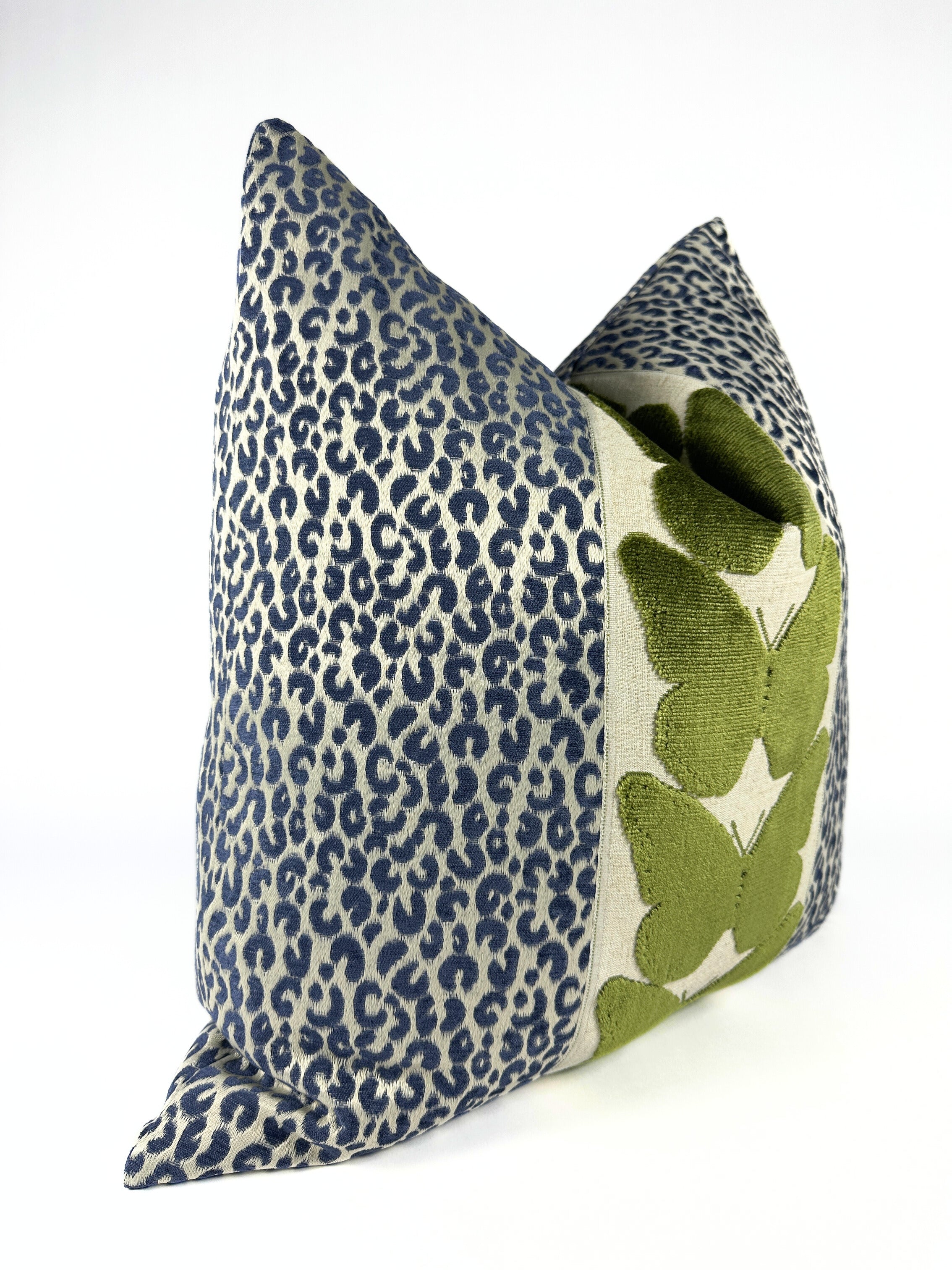 Navy Leopard and Olive Butterfly Pillow Cover Love, Ravin Collection