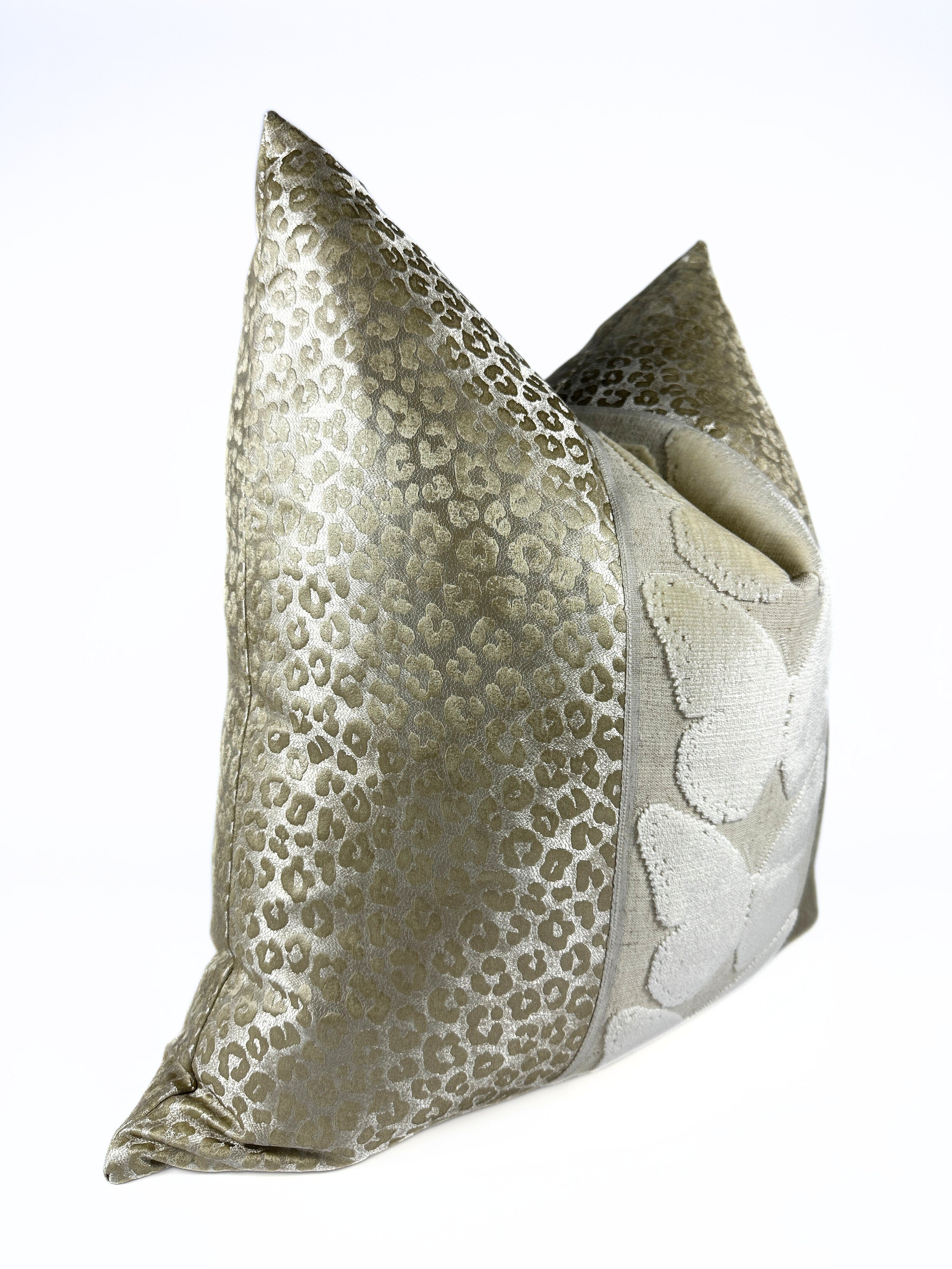 Champagne Leopard and Ivory Butterfly Pillow Cover Love, Ravin Collection