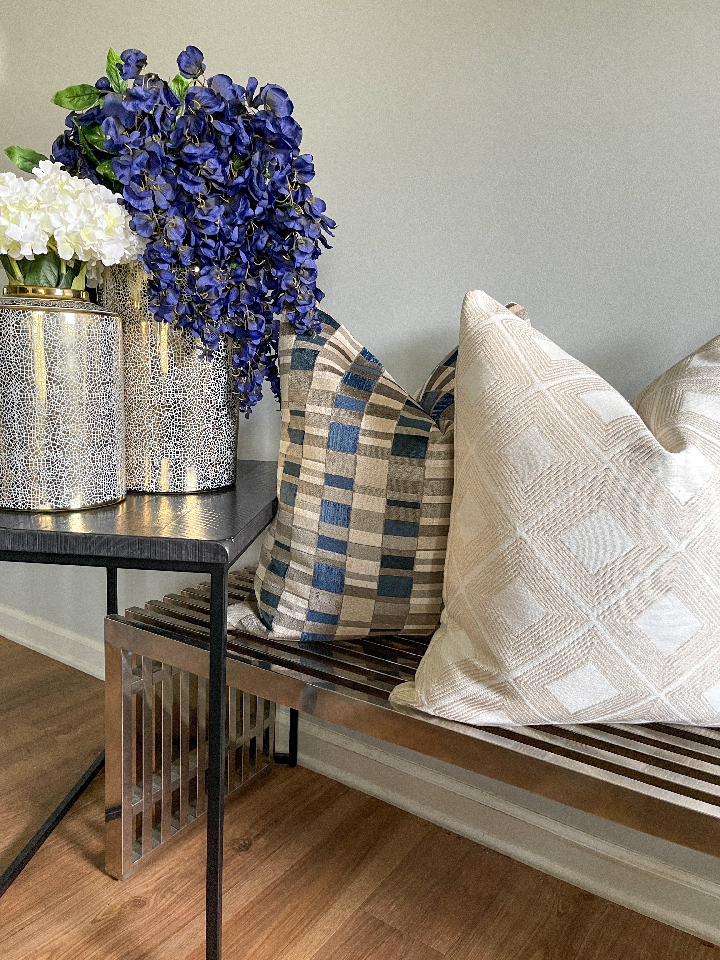 Grey and Blue Checker Print Pillow Cover simple Love, Ravin Collection