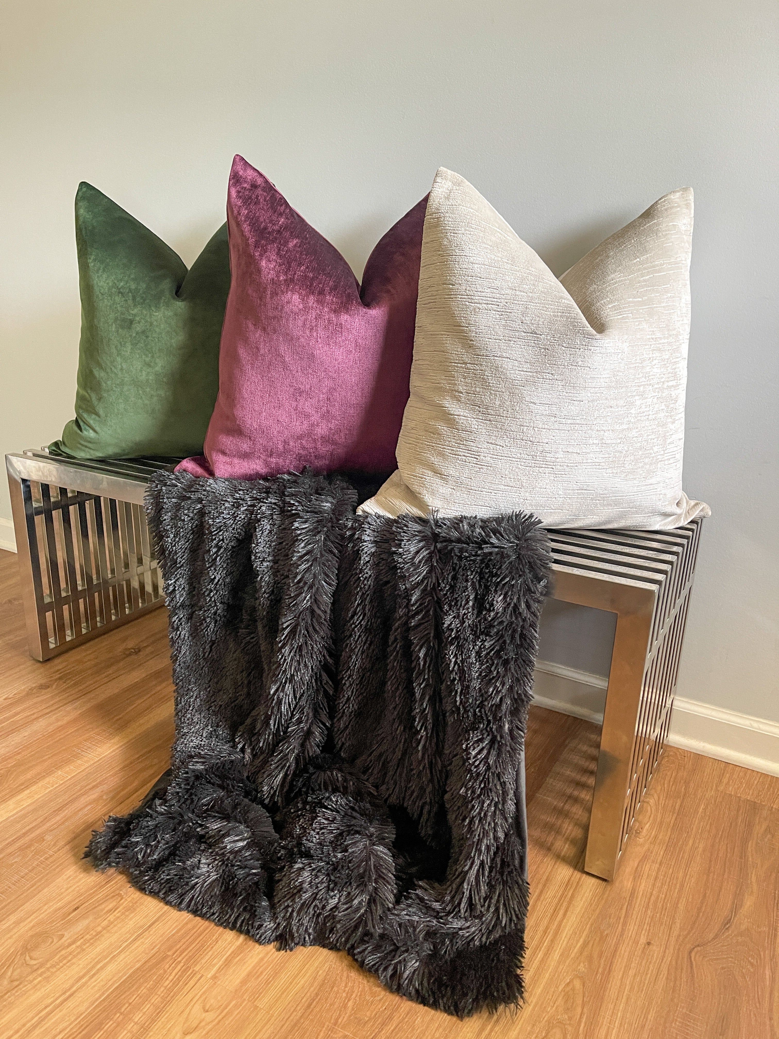 Beige Strie Velvet Pillow Cover Love, Ravin Collection